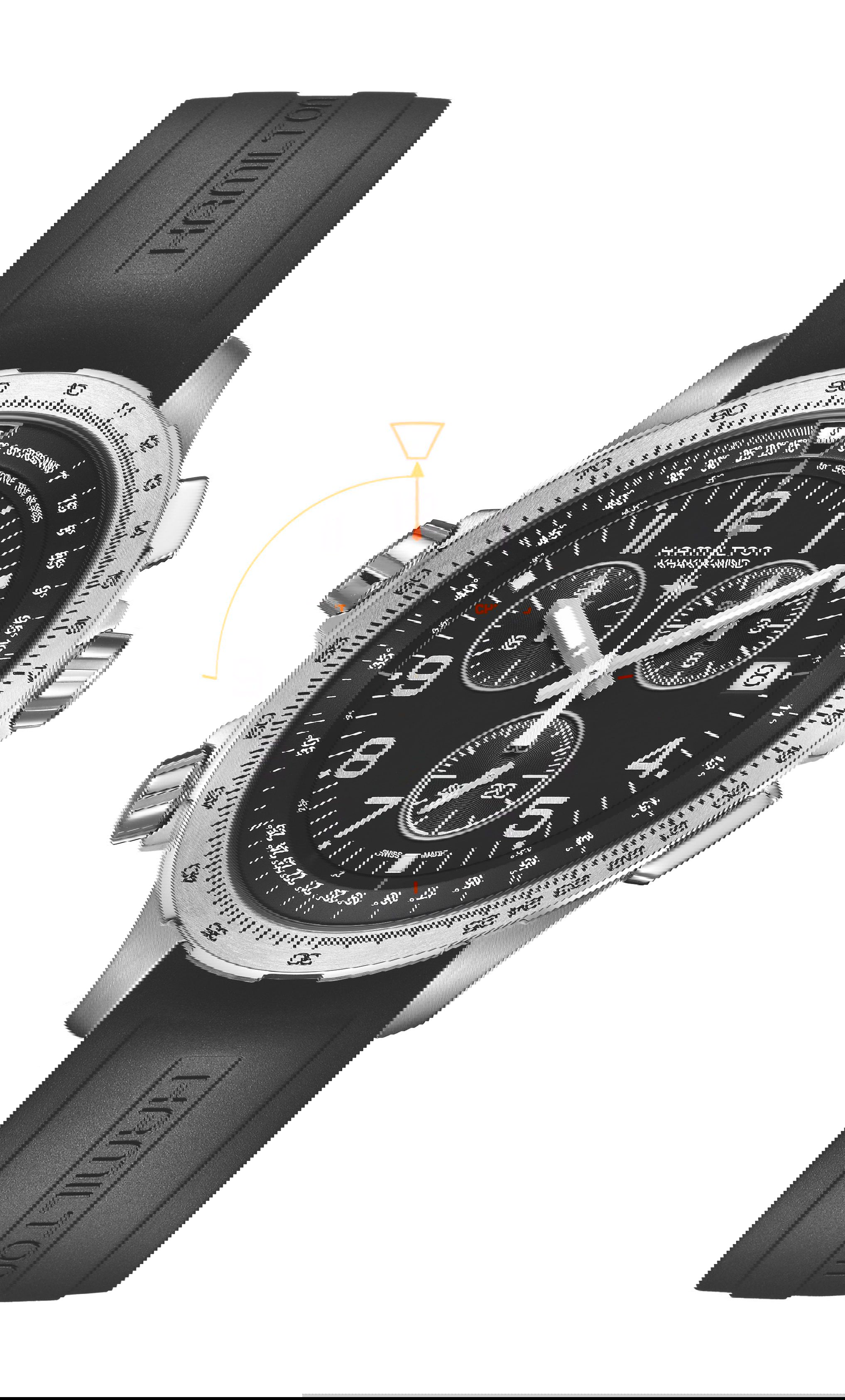 Hamilton Khaki Aviation X-Wind GMT Chrono Quartz luxury timepiece - detailed view