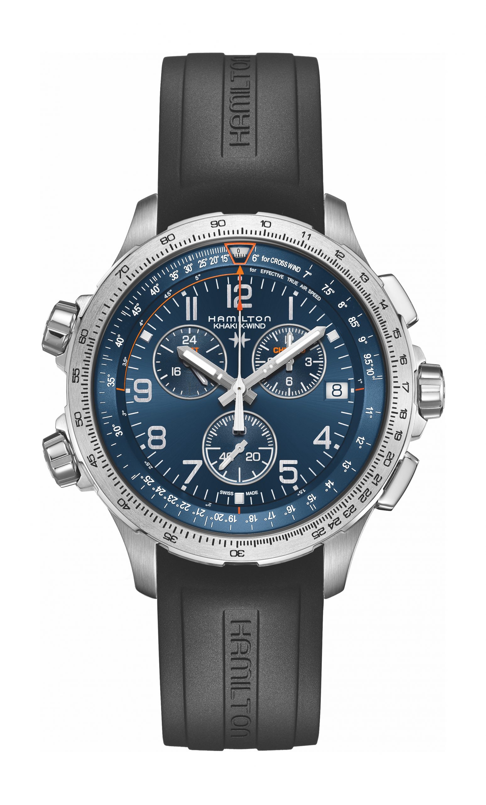 Hamilton Khaki Aviation X-Wind GMT Chrono Quartz luxury timepiece - detailed view