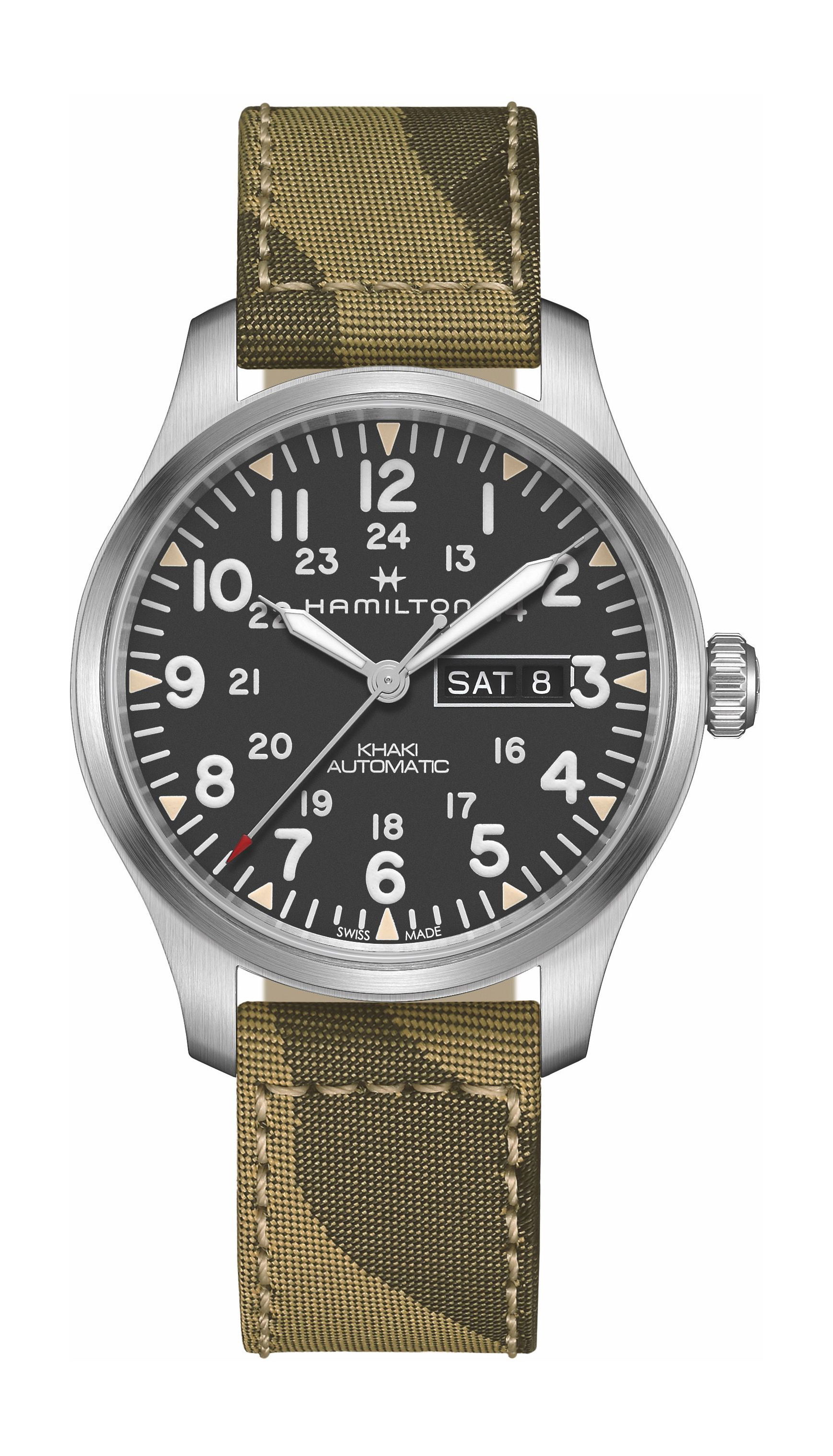 Hamilton Khaki Field Day Date Auto luxury timepiece - detailed view