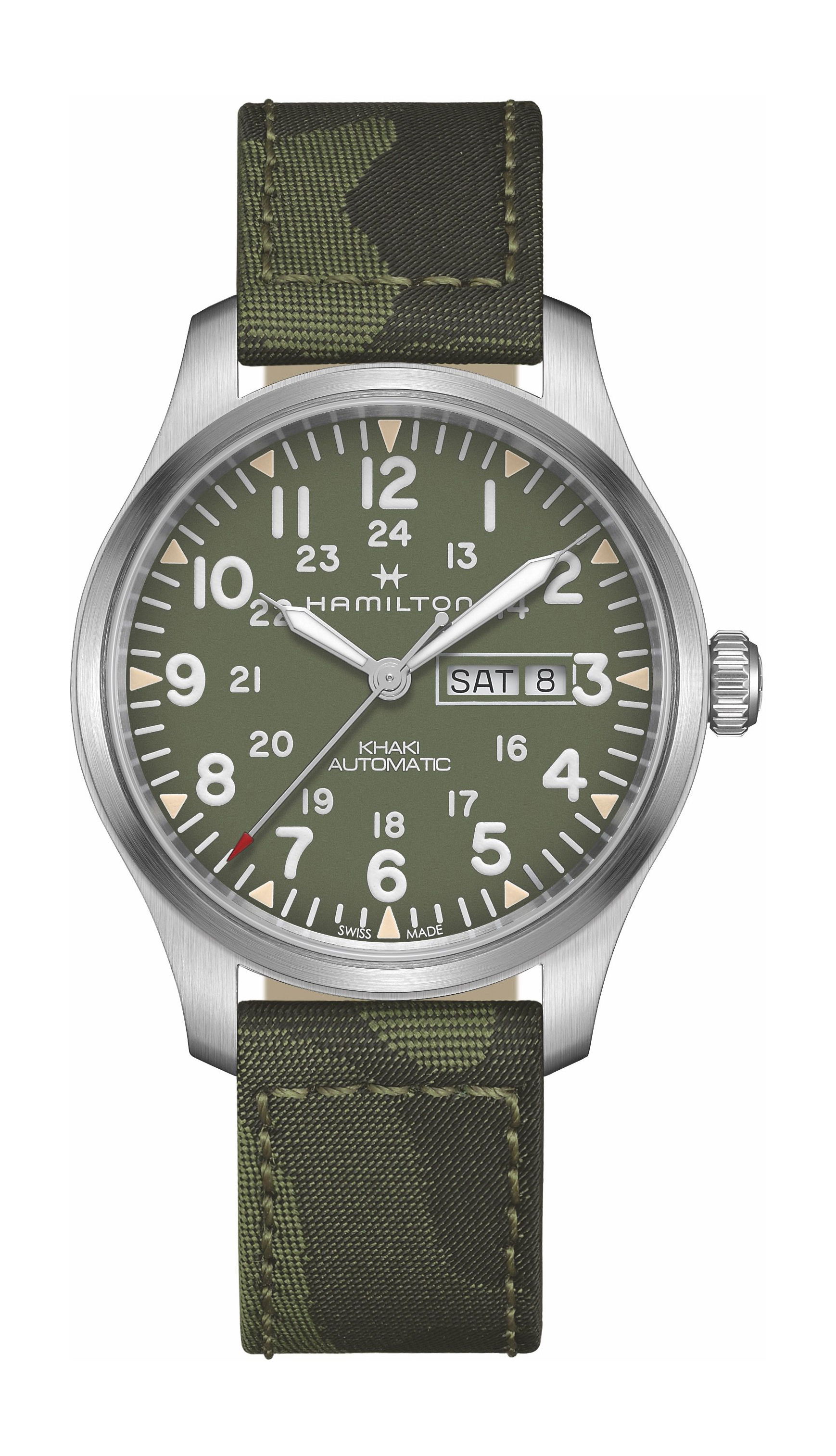 Hamilton Khaki Field Day Date Auto luxury timepiece - detailed view