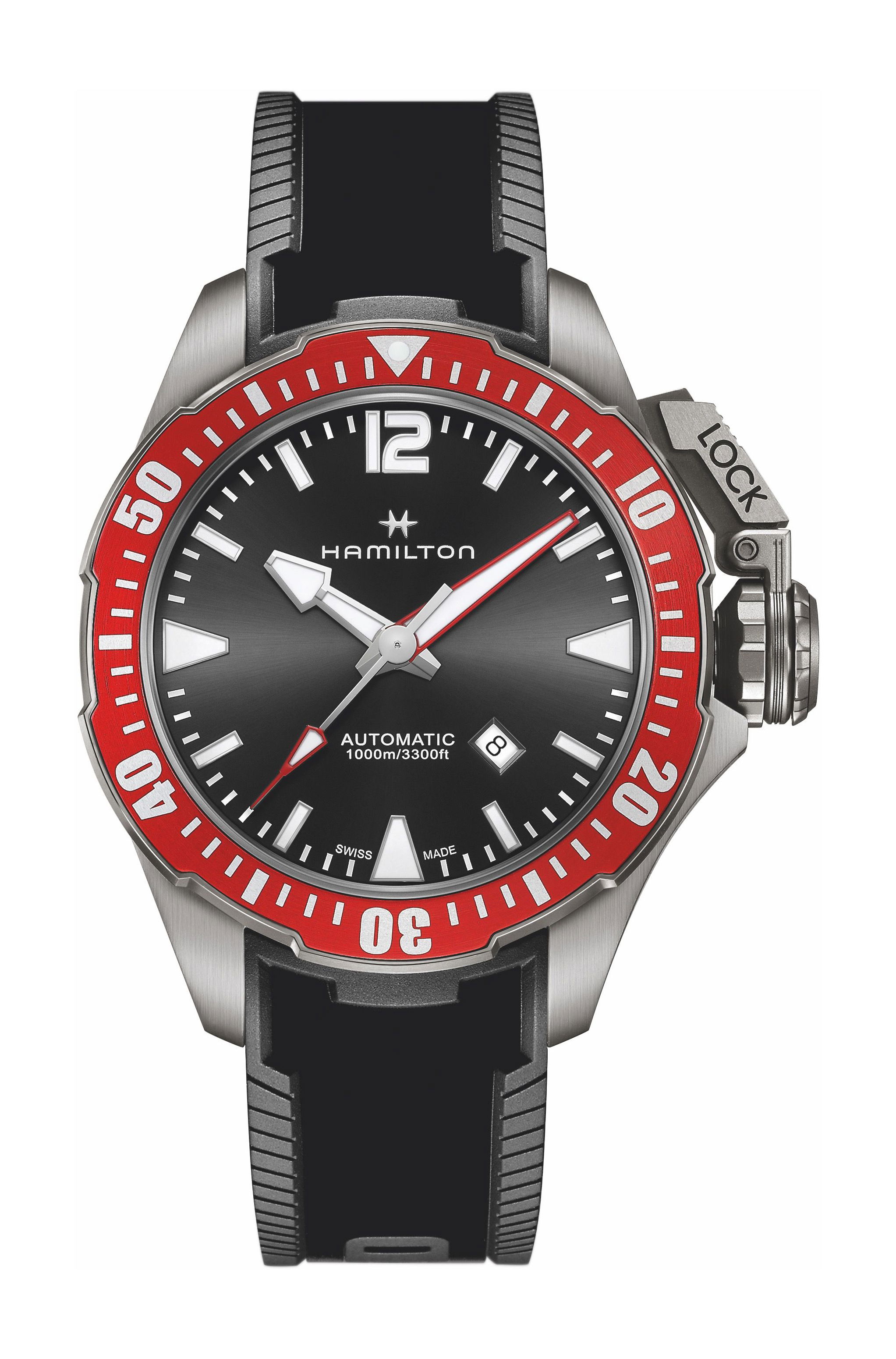 Hamilton Khaki Navy Frogman Titanium Auto luxury timepiece - detailed view