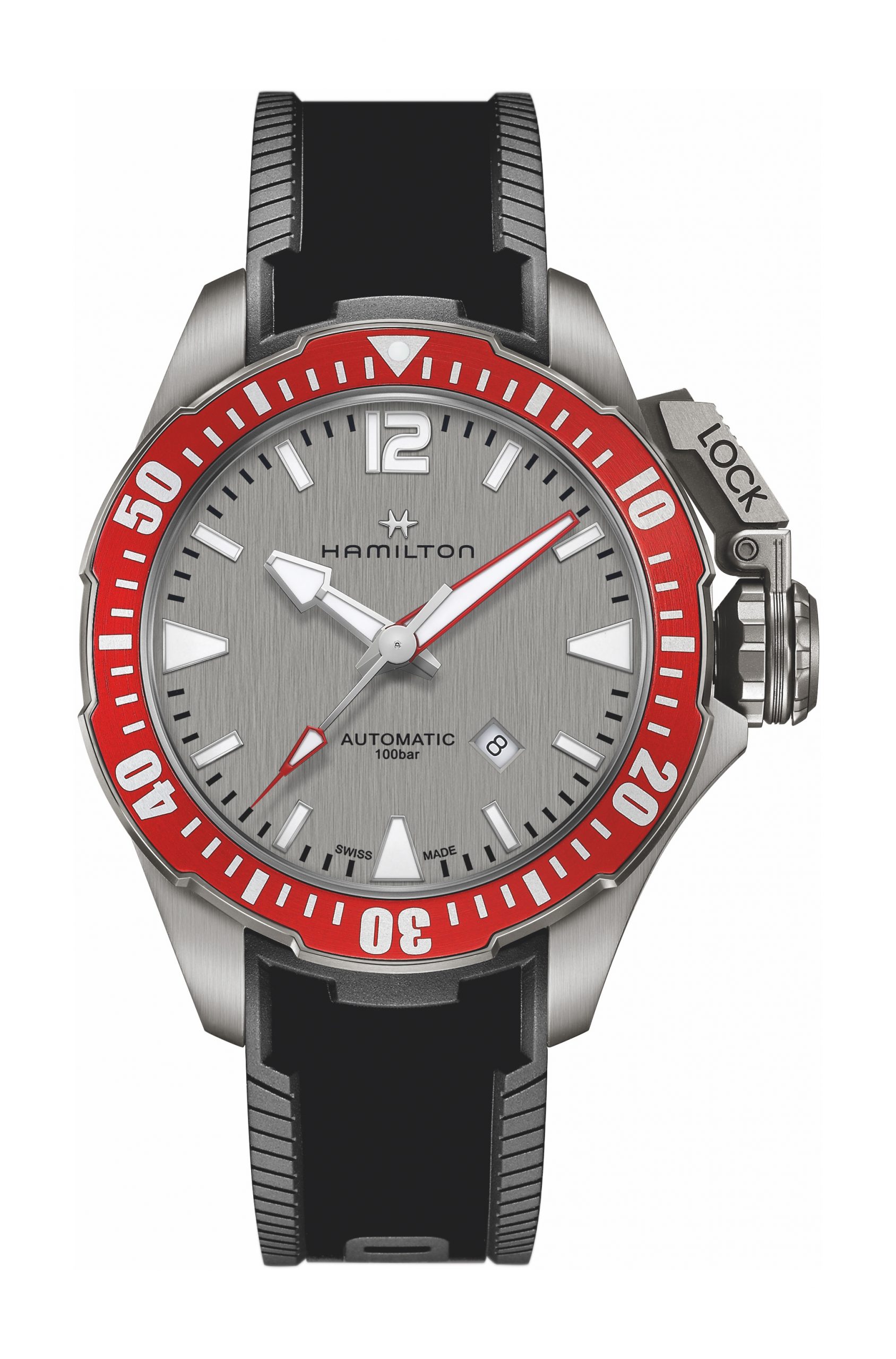 Hamilton Khaki Navy Frogman Titanium Auto luxury timepiece - detailed view