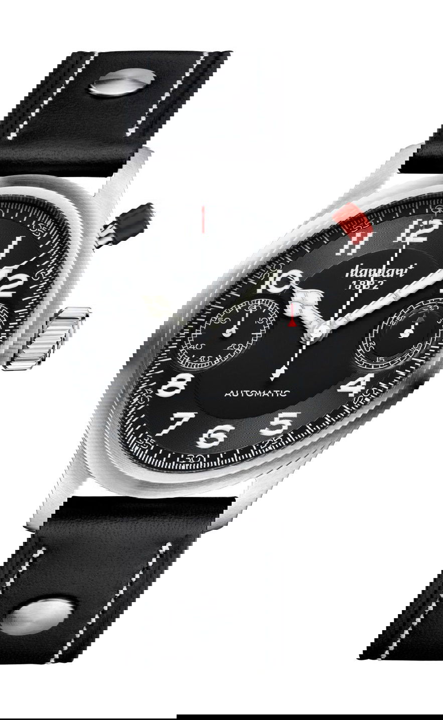 Hanhart PIONEER MonoScope Black, Flat Bezel luxury timepiece - detailed view