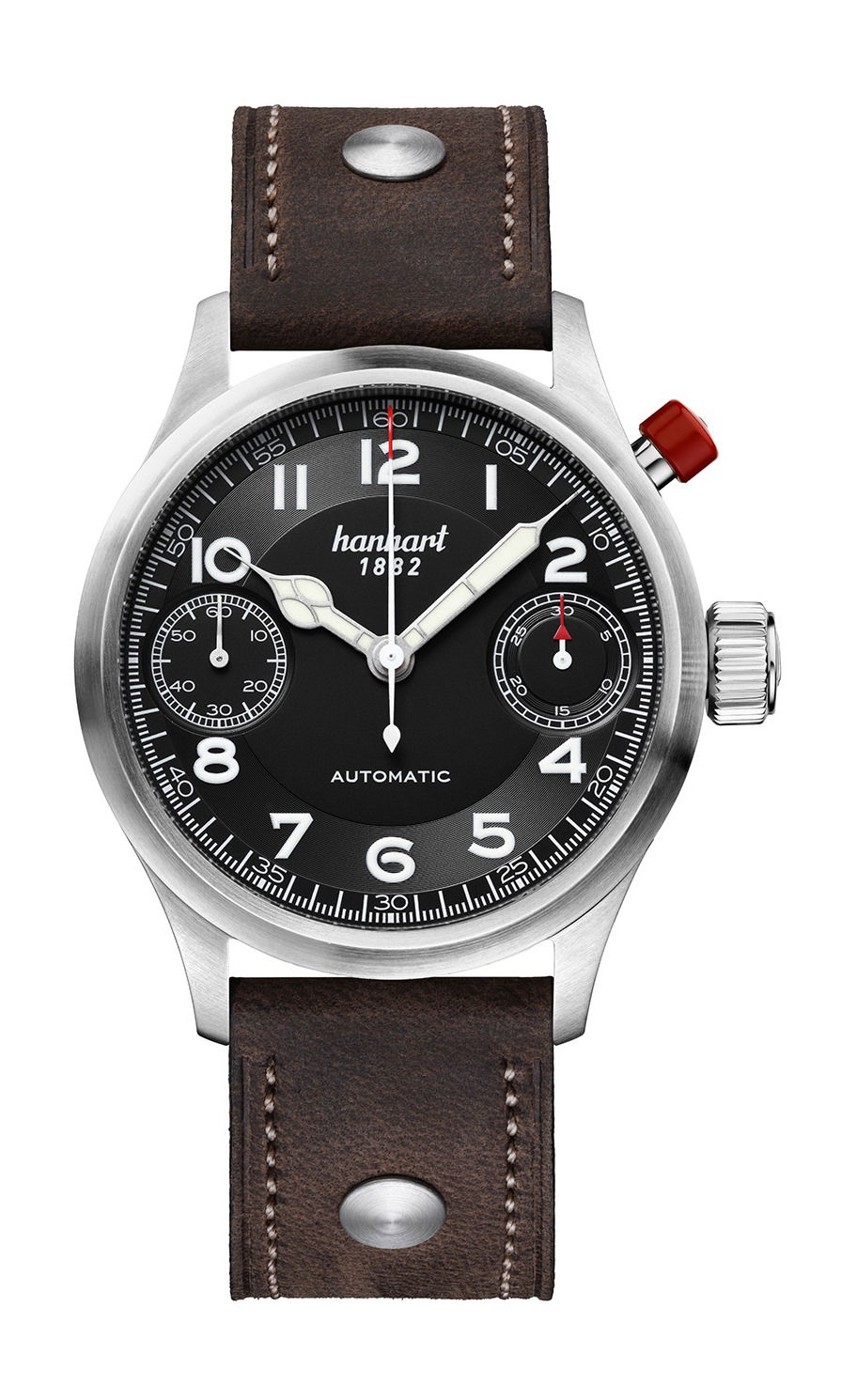 Hanhart PIONEER MonoScope Black, Flat Bezel luxury timepiece - detailed view