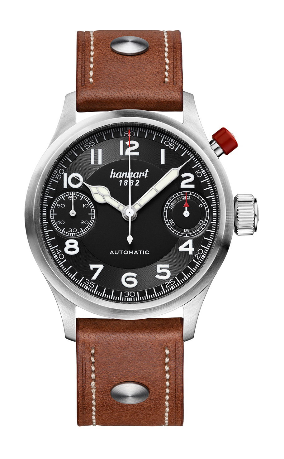 Hanhart PIONEER MonoScope Black, Flat Bezel luxury timepiece - detailed view