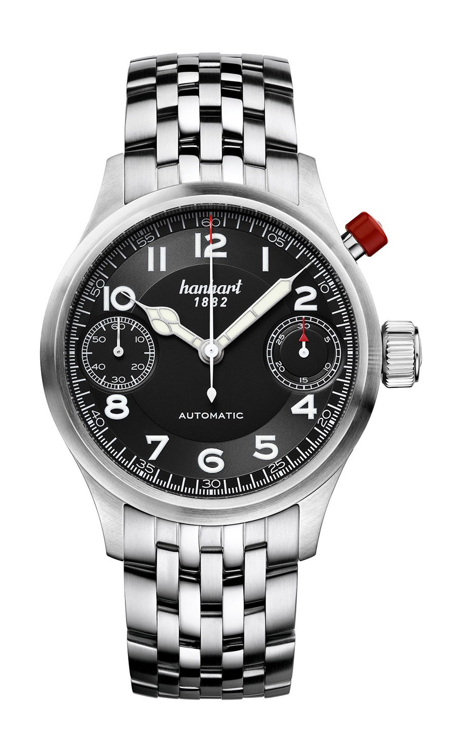 Hanhart PIONEER MonoScope Black, Flat Bezel luxury timepiece - detailed view