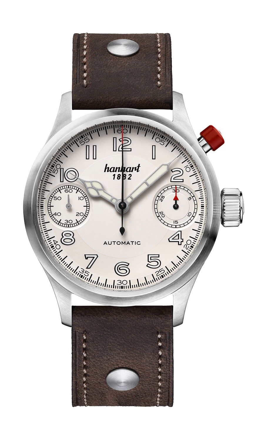 Hanhart PIONEER MonoScope Silver, Flat Bezel luxury timepiece - detailed view