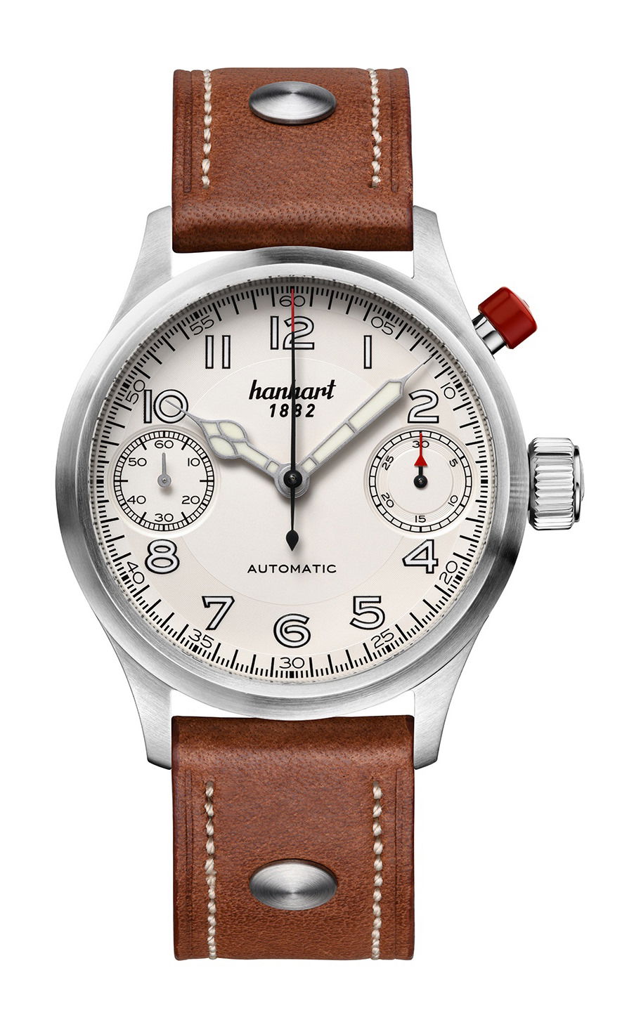 Hanhart PIONEER MonoScope Silver, Flat Bezel luxury timepiece - detailed view