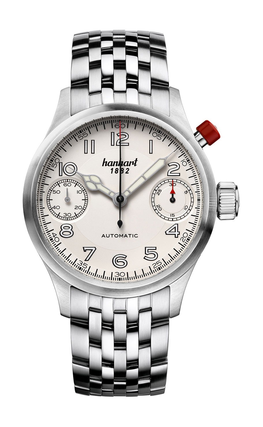 Hanhart PIONEER MonoScope Silver, Flat Bezel luxury timepiece - detailed view