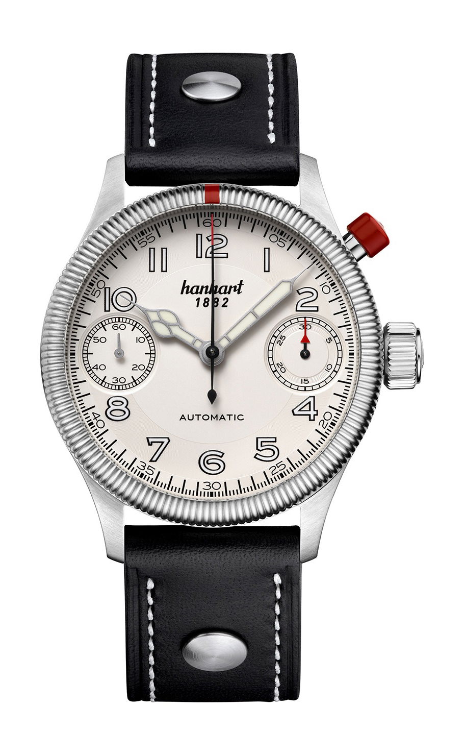 Hanhart PIONEER MonoScope Silver, Fluted Bezel luxury timepiece - detailed view