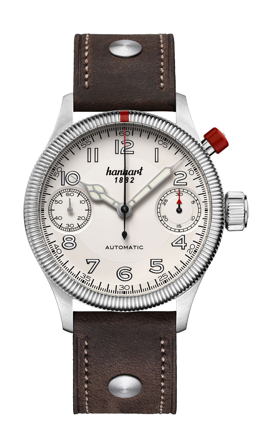 Hanhart PIONEER MonoScope Silver, Fluted Bezel luxury timepiece - detailed view
