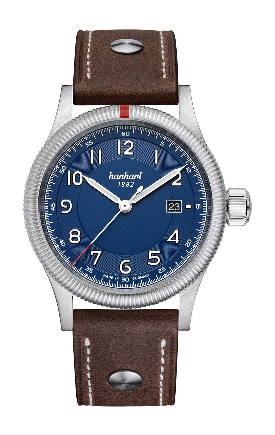 Hanhart PIONEER One Blue luxury timepiece - detailed view