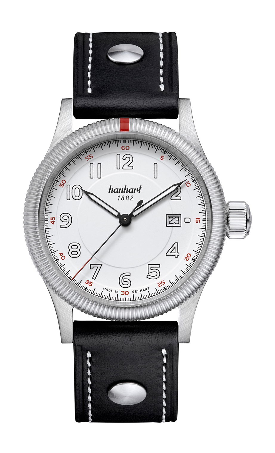 Hanhart PIONEER One White luxury timepiece - detailed view