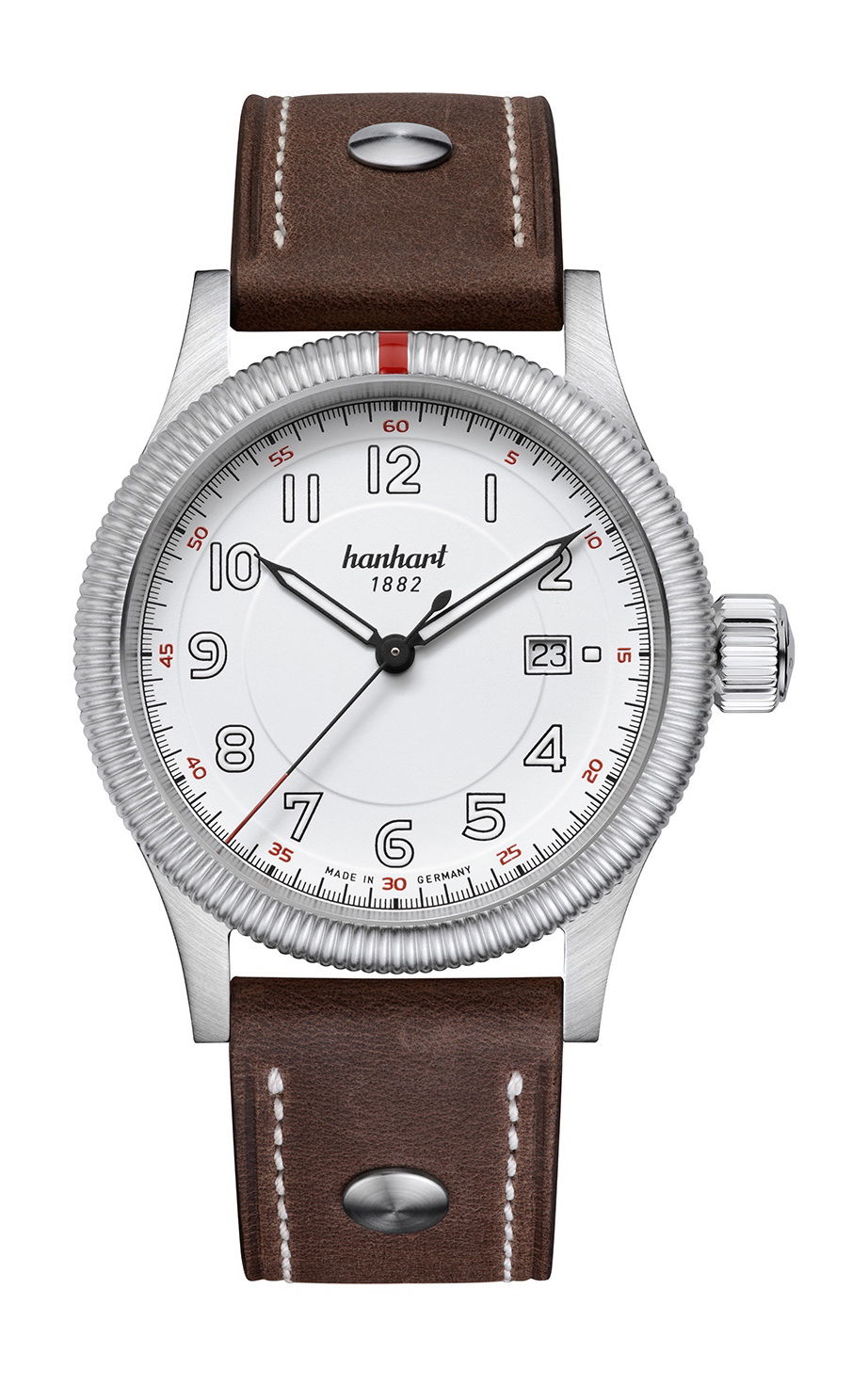 Hanhart PIONEER One White luxury timepiece - detailed view