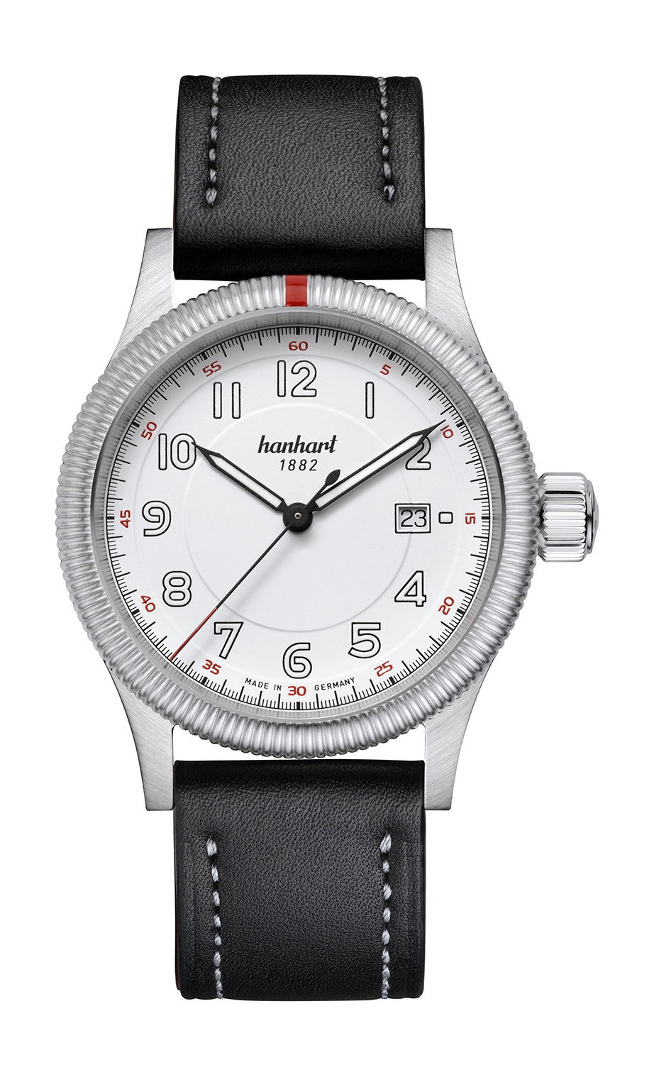 Hanhart PIONEER One White luxury timepiece - detailed view