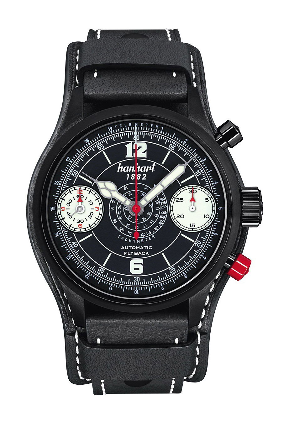 Hanhart PIONEER Stealth 1882, Flat Bezel luxury timepiece - detailed view