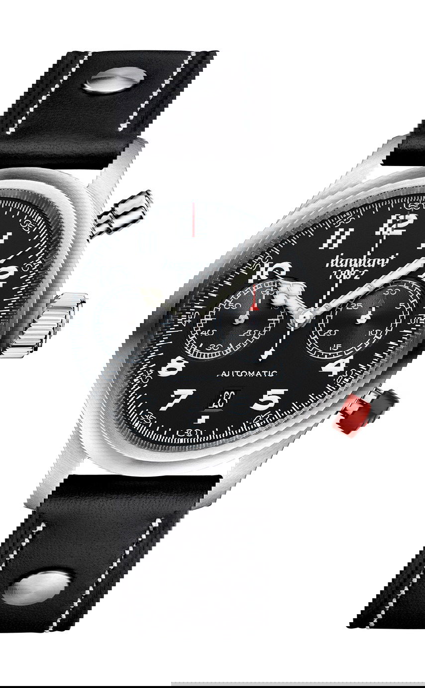 Hanhart PIONEER TwinControl Black, Flat Bezel luxury timepiece - detailed view