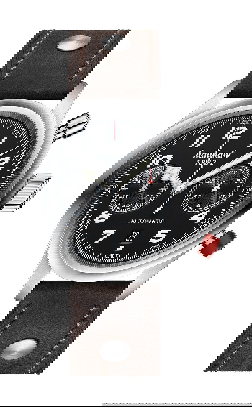Hanhart PIONEER TwinControl Black, Flat Bezel luxury timepiece - detailed view