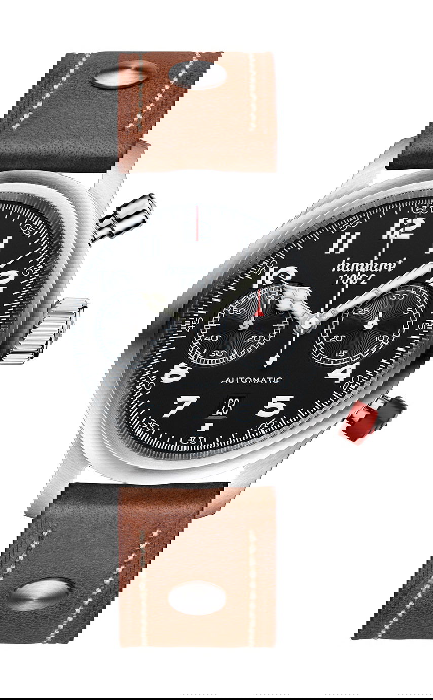 Hanhart PIONEER TwinControl Black, Flat Bezel luxury timepiece - detailed view