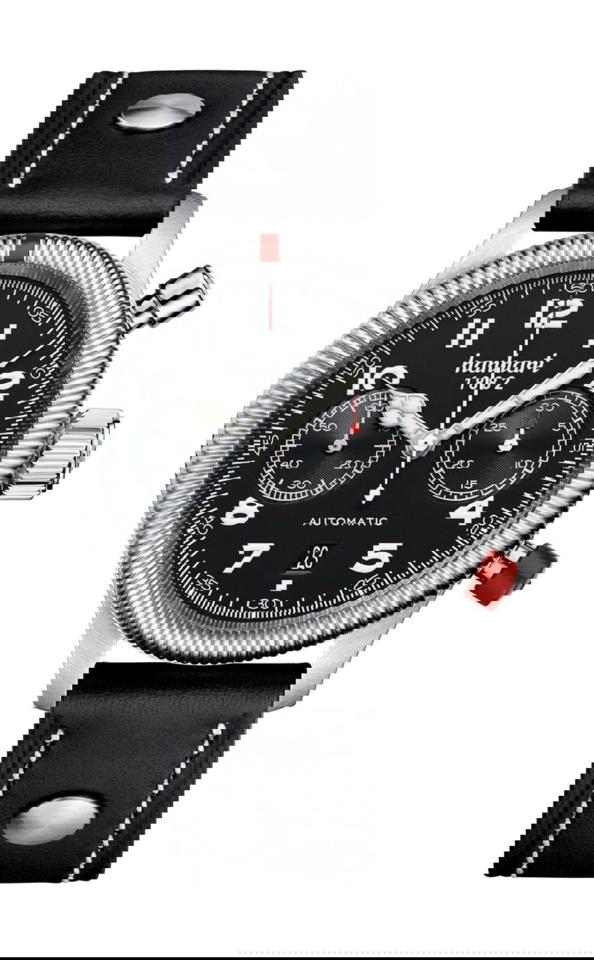 Hanhart PIONEER TwinControl Black, Fluted Bezel luxury timepiece - detailed view