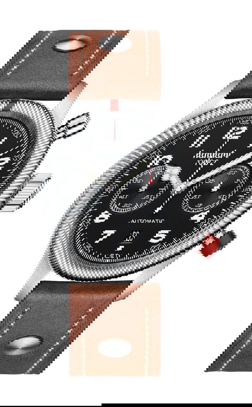 Hanhart PIONEER TwinControl Black, Fluted Bezel luxury timepiece - detailed view