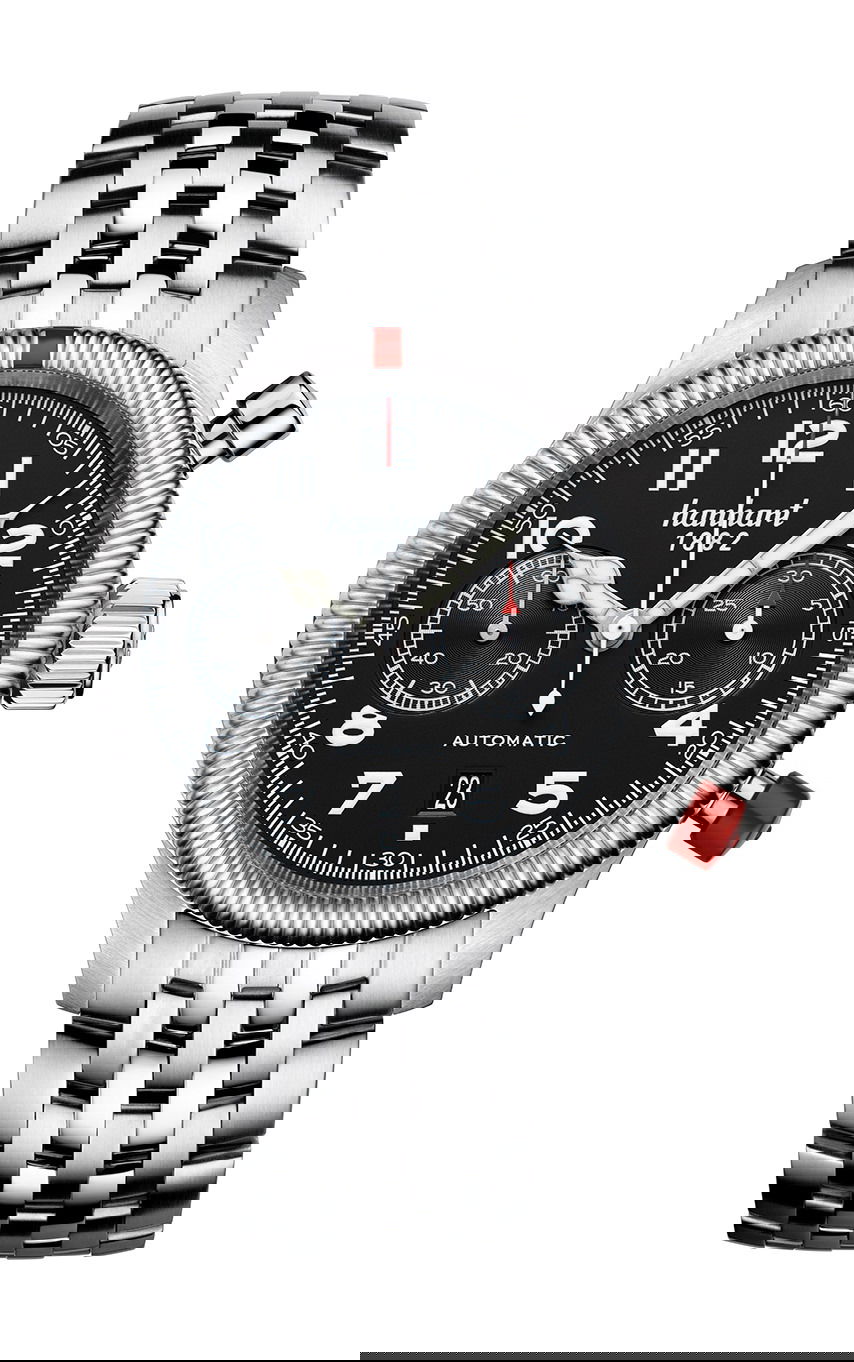 Hanhart PIONEER TwinControl Black, Fluted Bezel luxury timepiece - detailed view