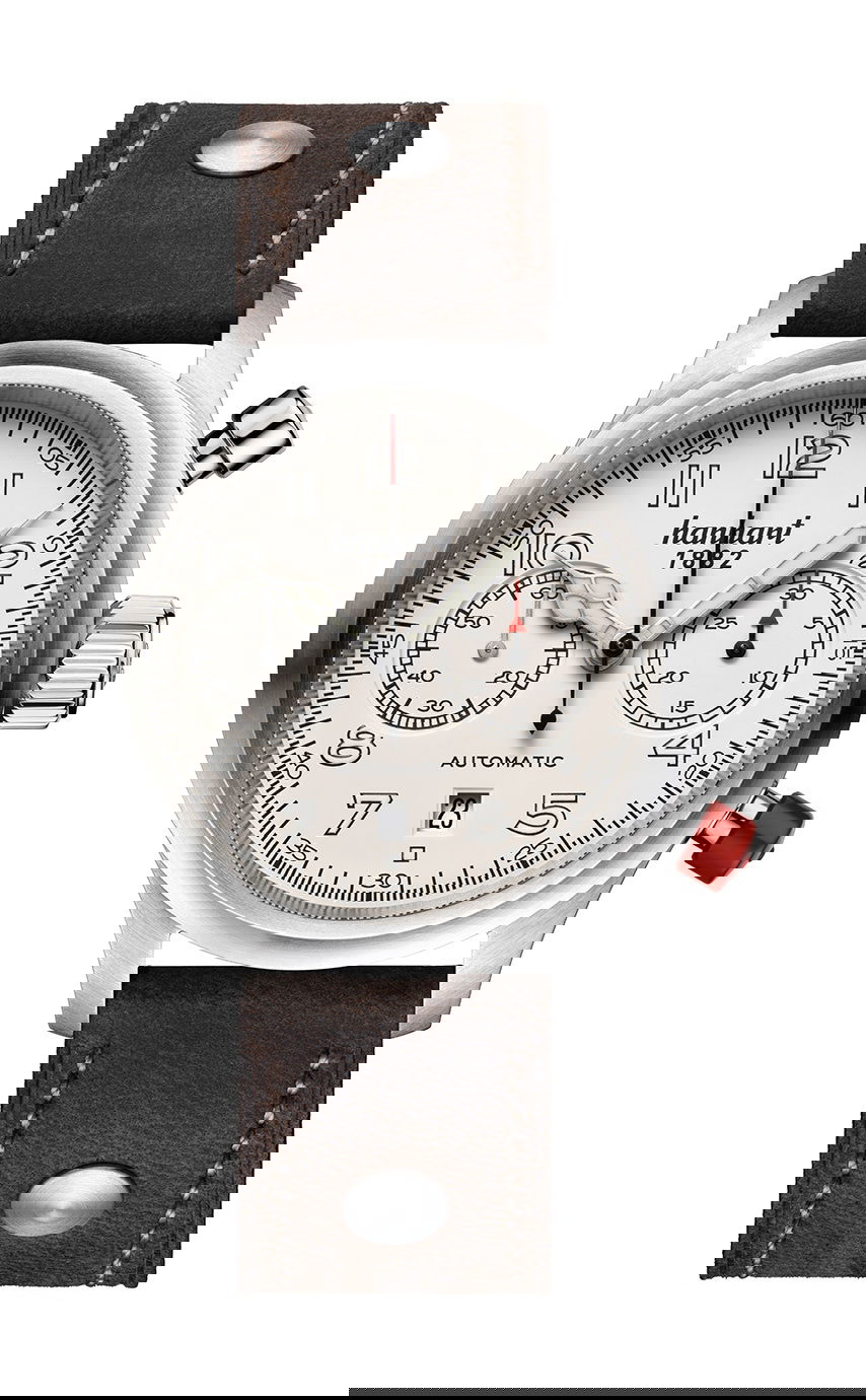 Hanhart PIONEER TwinControl Off-White, Flat Bezel luxury timepiece - detailed view