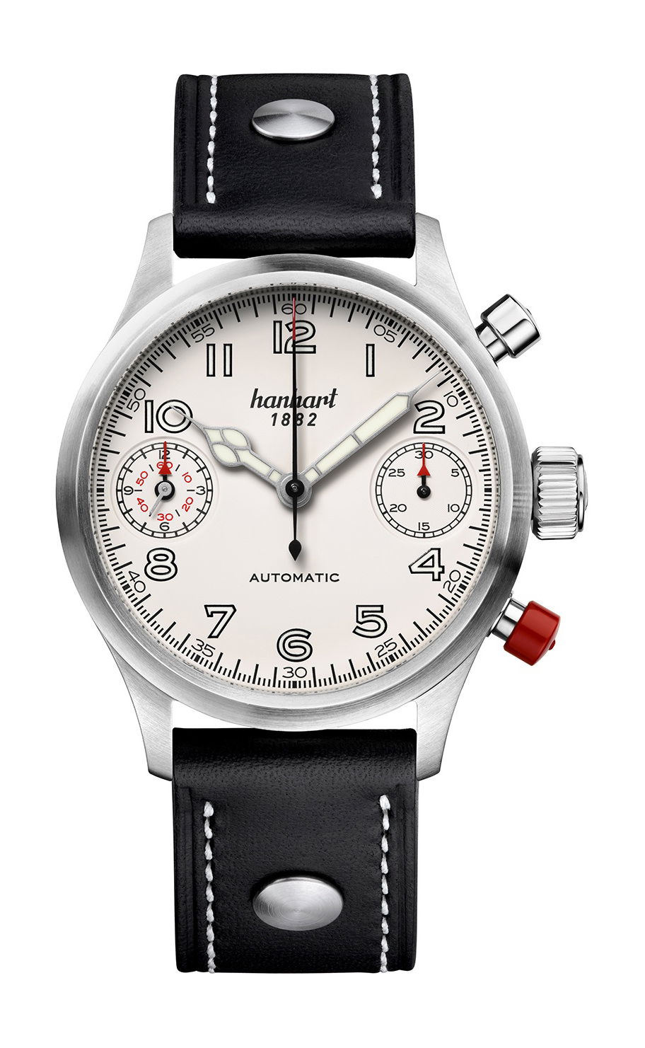 Hanhart PIONEER TwinDicator Off-White, Flat Bezel luxury timepiece - detailed view