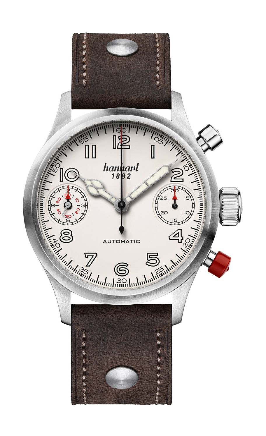 Hanhart PIONEER TwinDicator Off-White, Flat Bezel luxury timepiece - detailed view