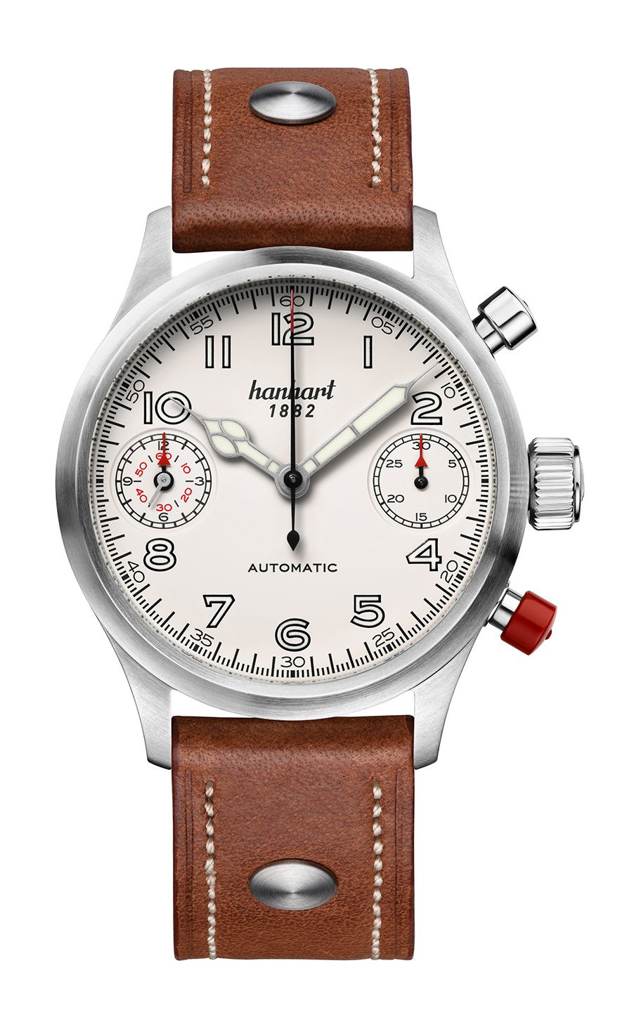 Hanhart PIONEER TwinDicator Off-White, Flat Bezel luxury timepiece - detailed view