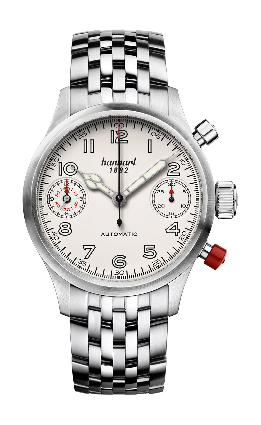 Hanhart PIONEER TwinDicator Off-White, Flat Bezel luxury timepiece - detailed view