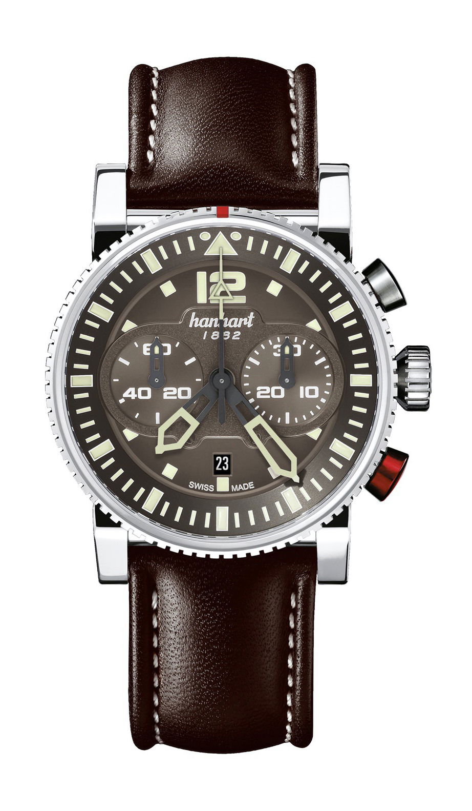 Hanhart PRIMUS Pilot Brown luxury timepiece - detailed view