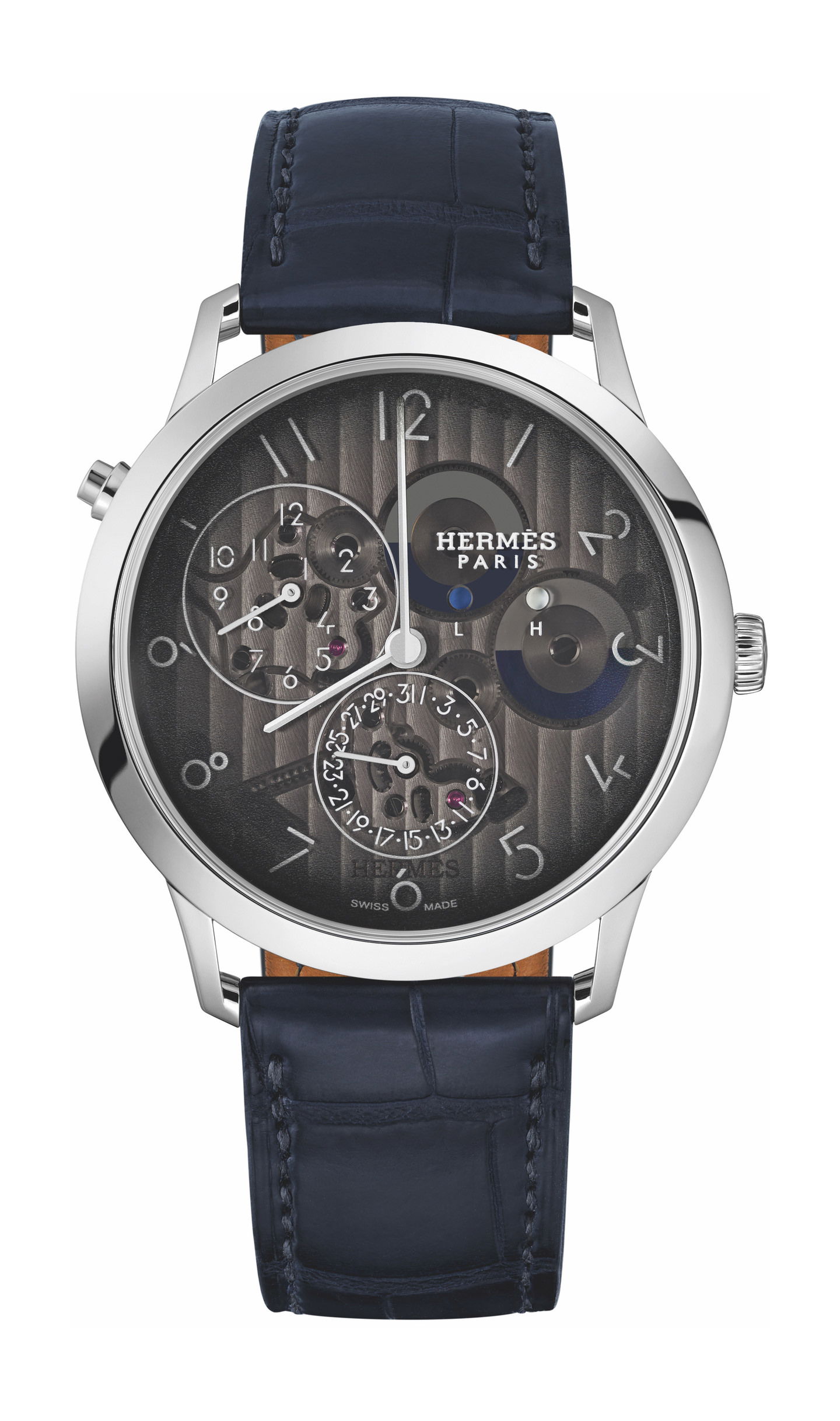 Hermès Slim d’Hermès GMT – Platinum luxury timepiece - detailed view