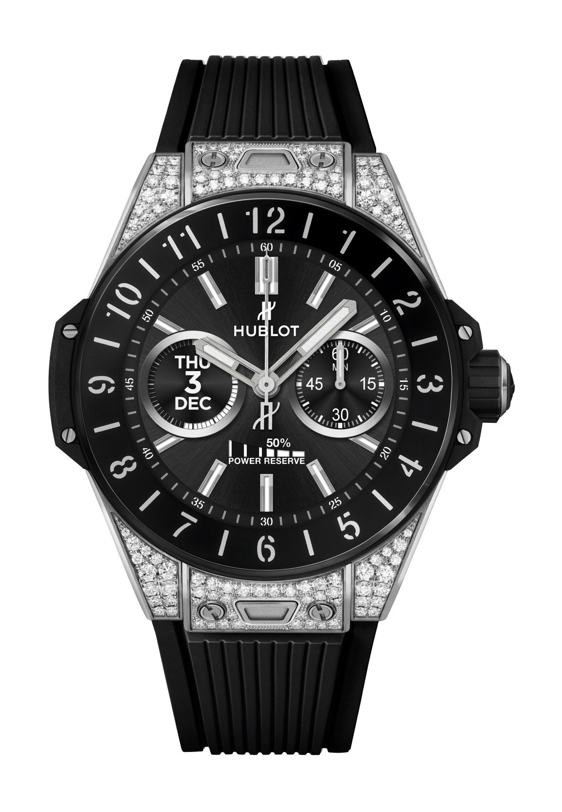 Hublot Big Bang e Titanium Diamonds luxury timepiece - detailed view