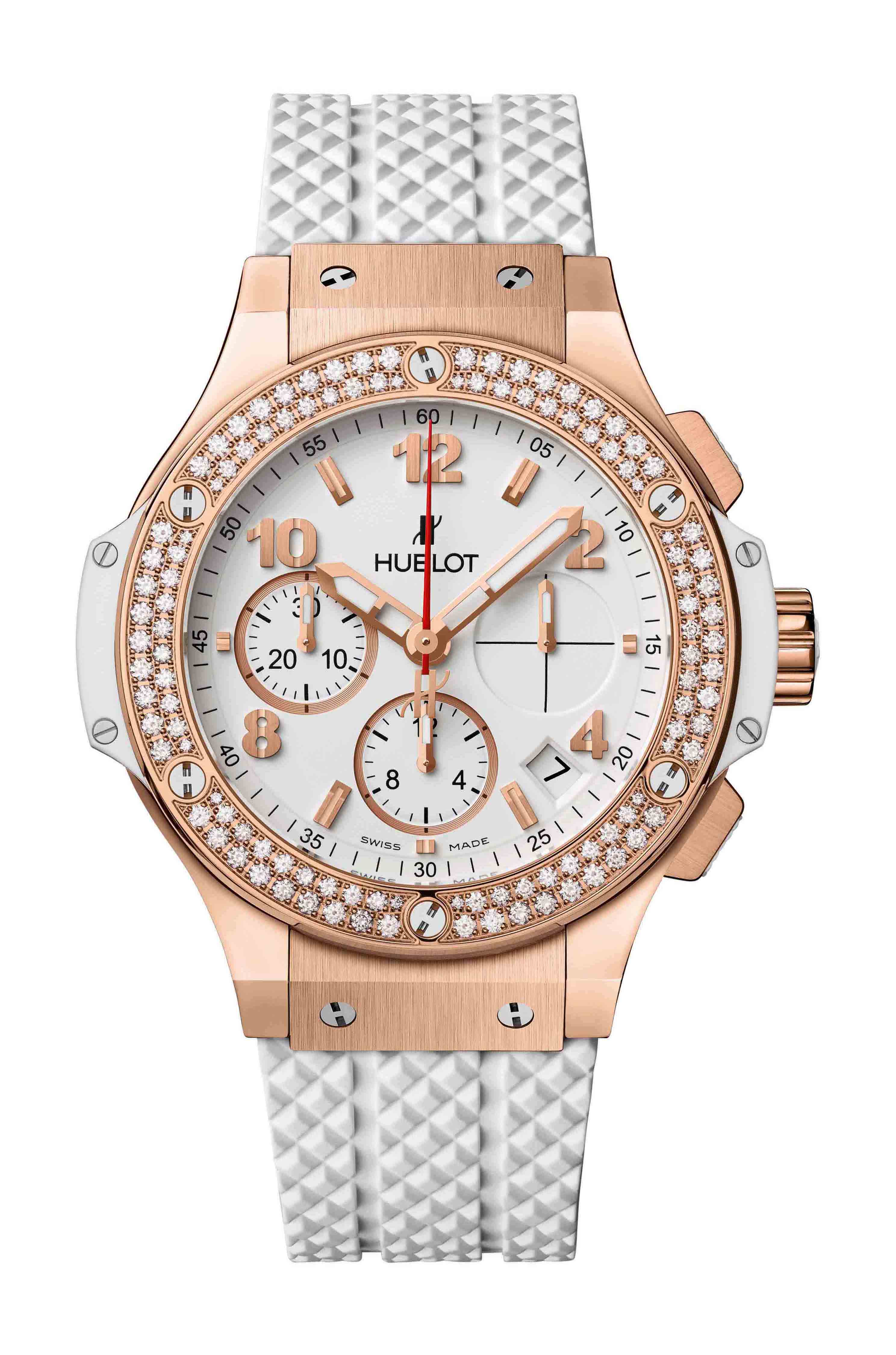 Hublot Big Bang Gold White Diamonds luxury timepiece - detailed view