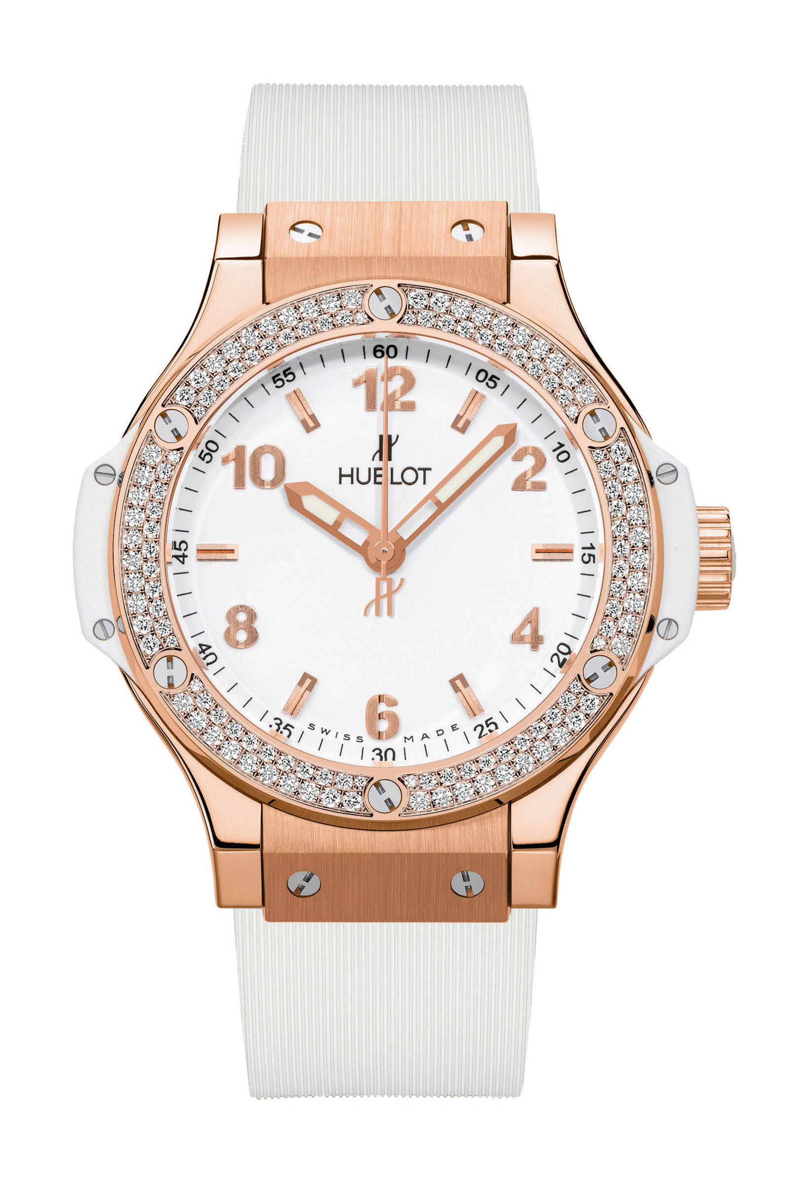 Hublot Big Bang Gold White Diamonds luxury timepiece - detailed view