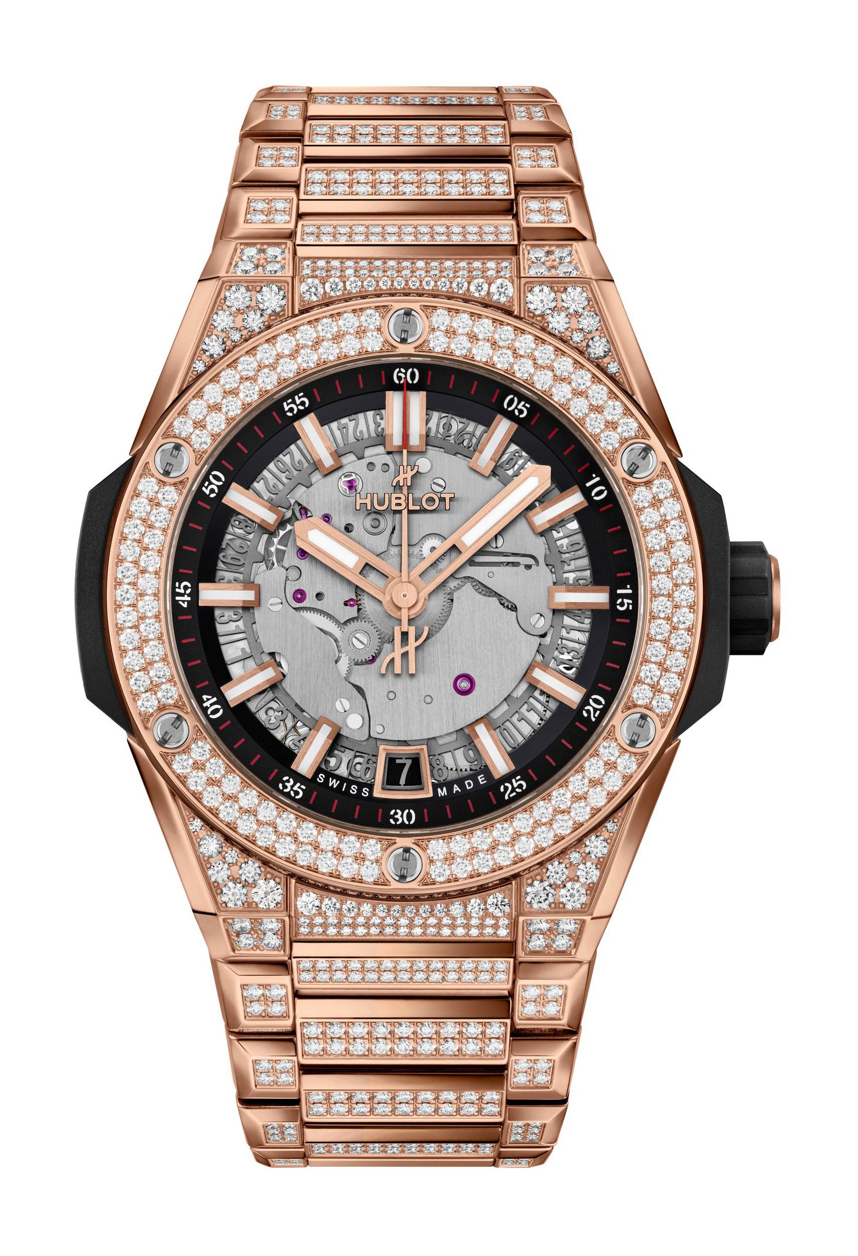 Hublot Big Bang Integrated Time Only King Gold Pavé luxury timepiece - detailed view