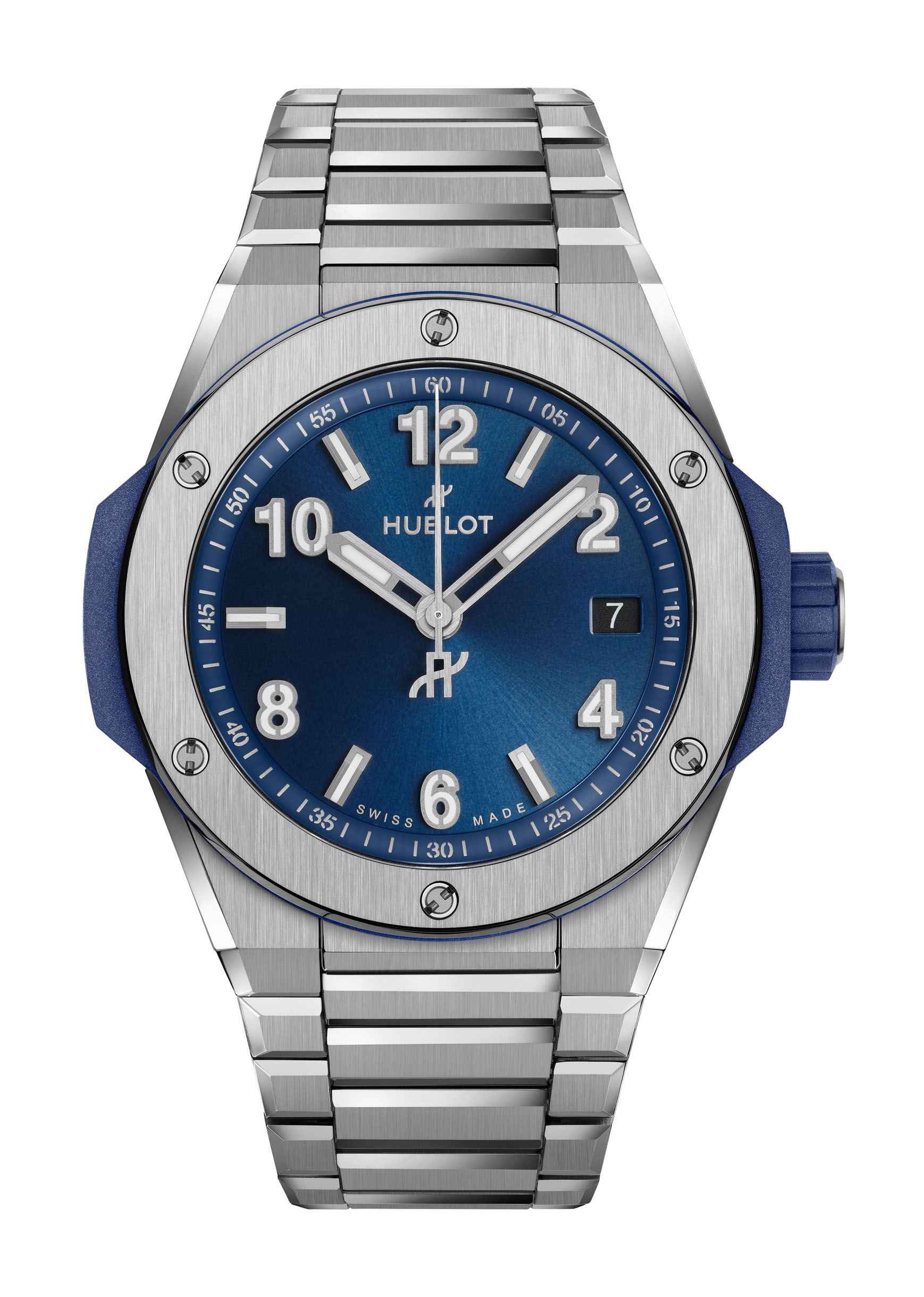 Hublot Big Bang Integrated Time Only Titanium Blue luxury timepiece - detailed view