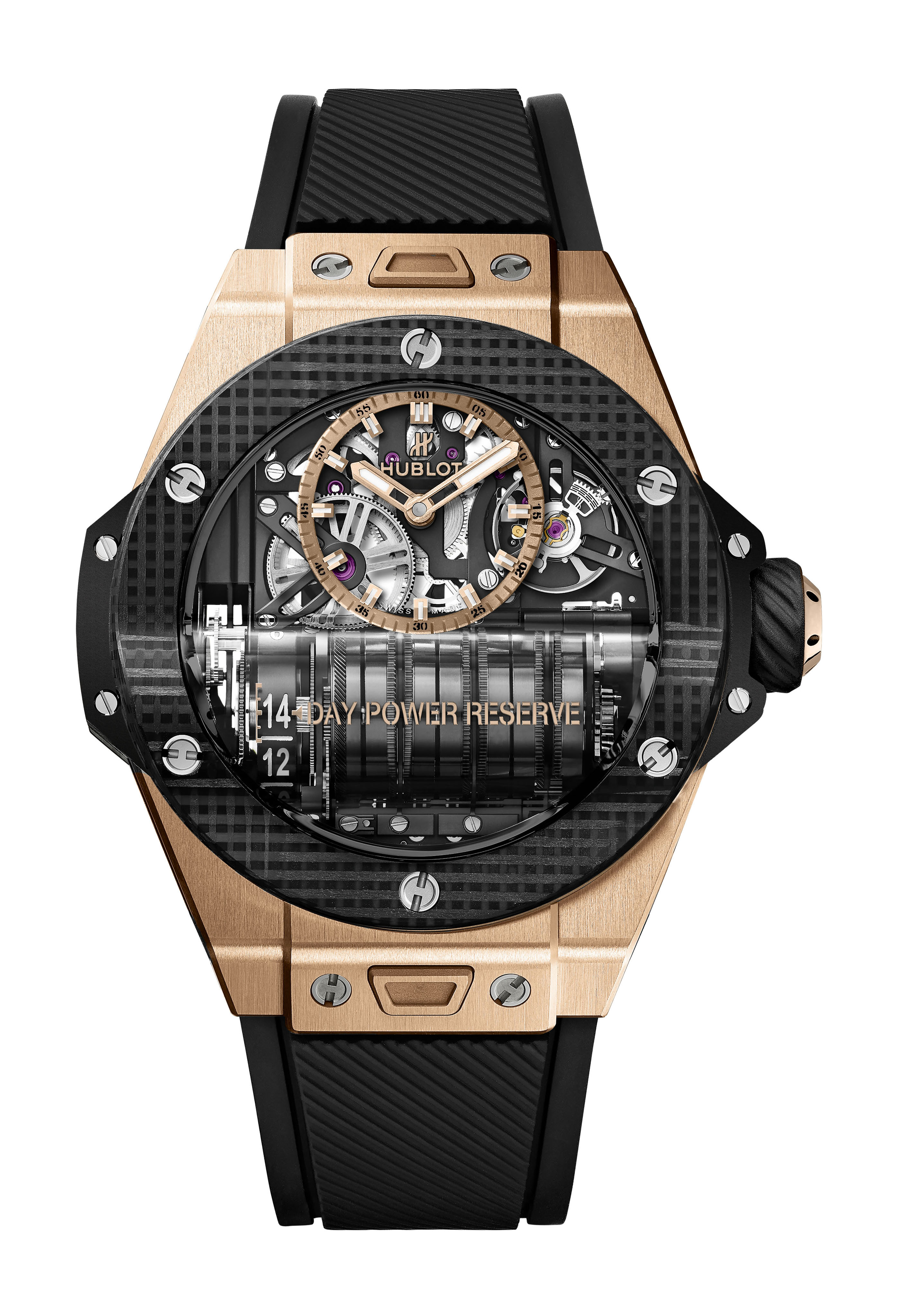 Hublot Big Bang MP-11 Power Reserve 14 Days King Gold 3D Carbon luxury timepiece - detailed view