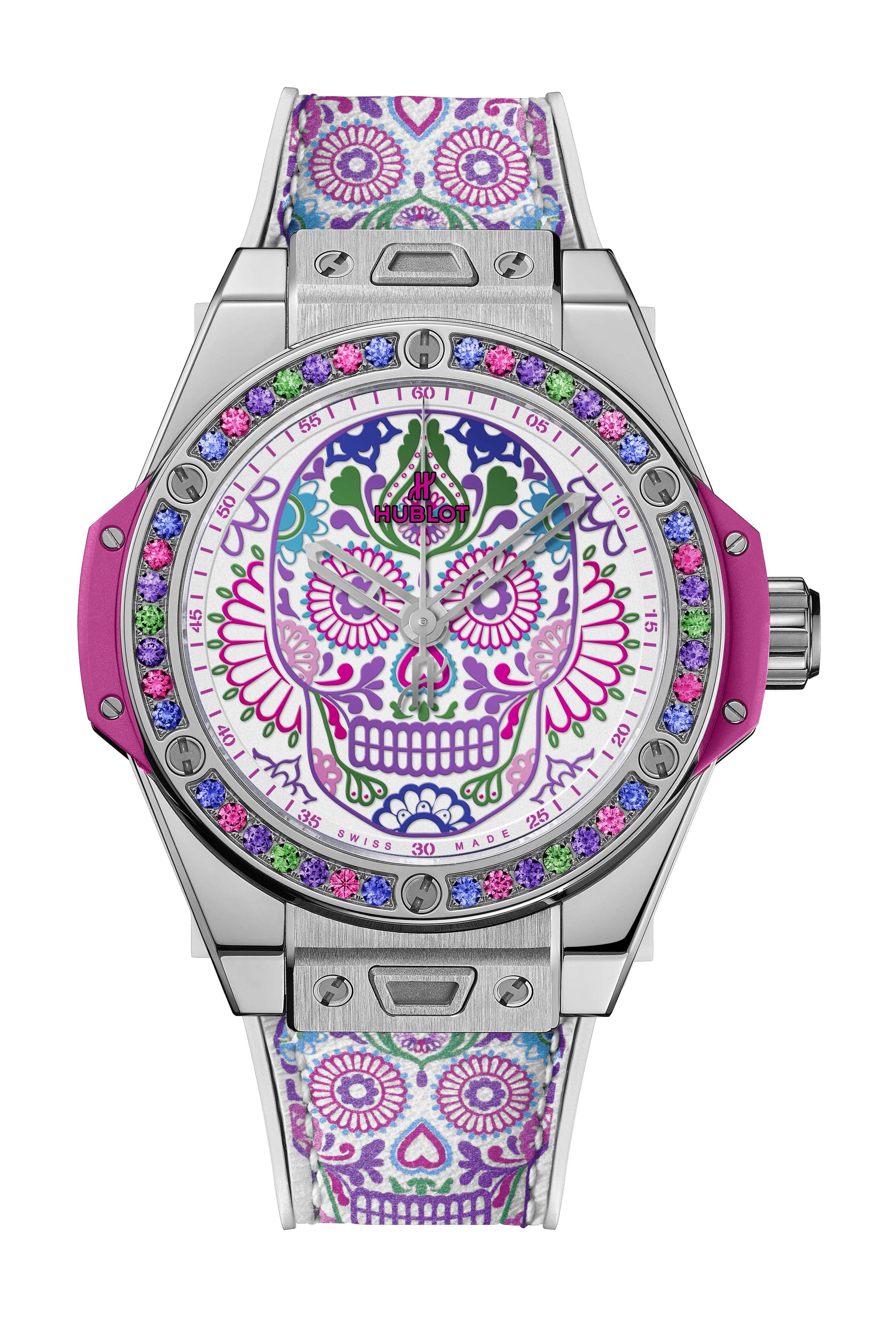 Hublot Big Bang One Click Calavera Catrina Steel luxury timepiece - detailed view