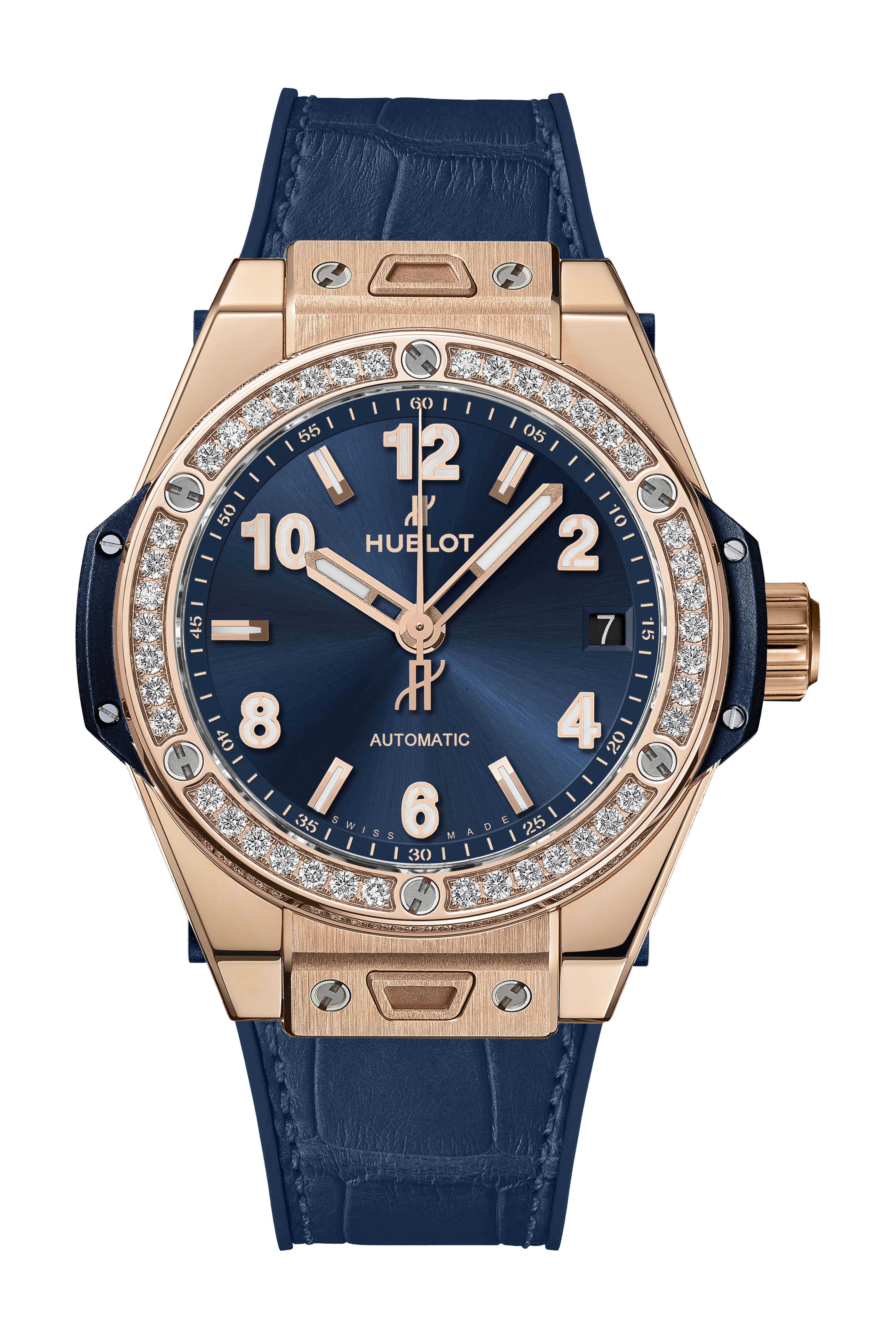 Hublot Big Bang One Click King Gold Blue Diamonds luxury timepiece - detailed view
