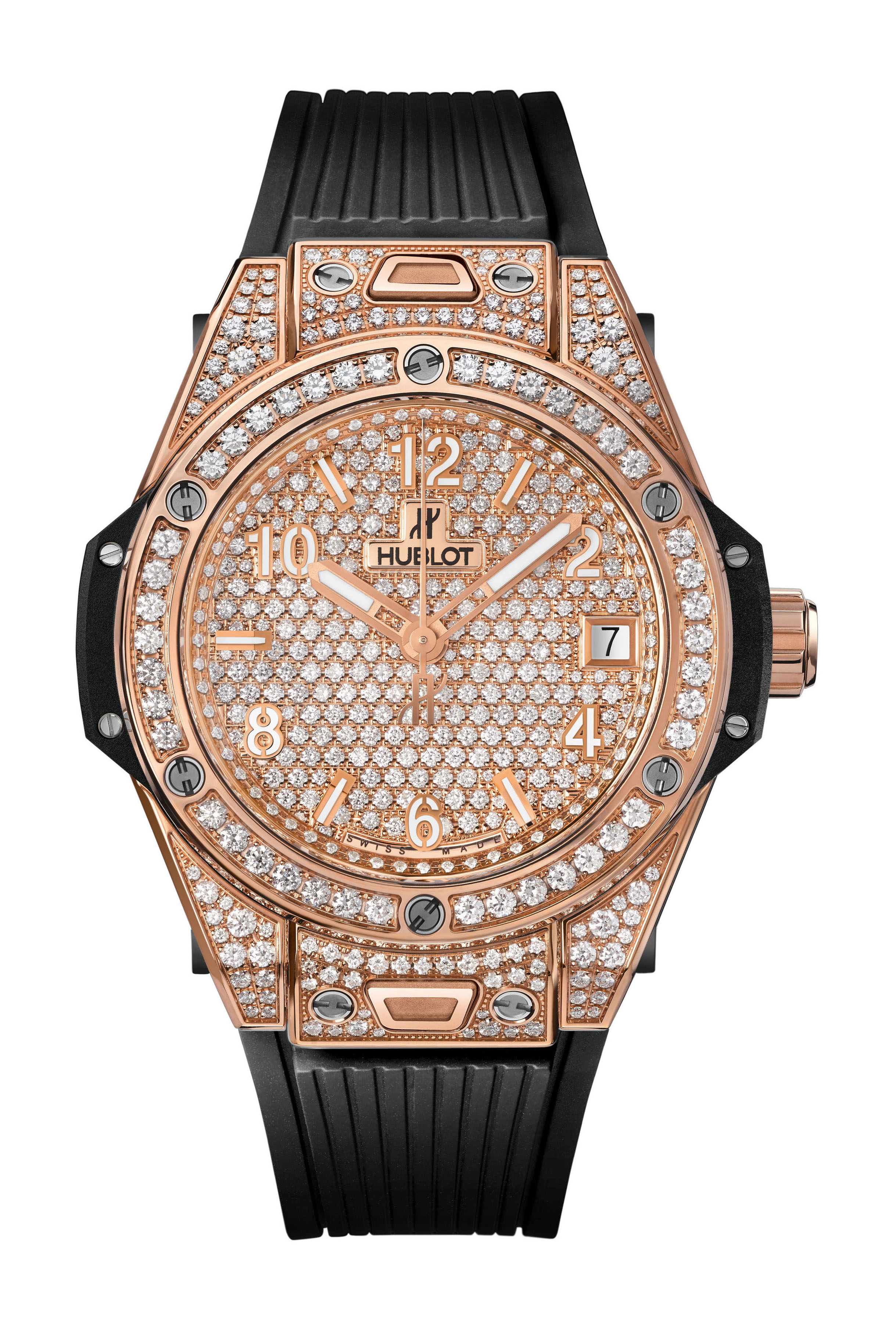 Hublot Big Bang One Click King Gold Full Pavé luxury timepiece - detailed view