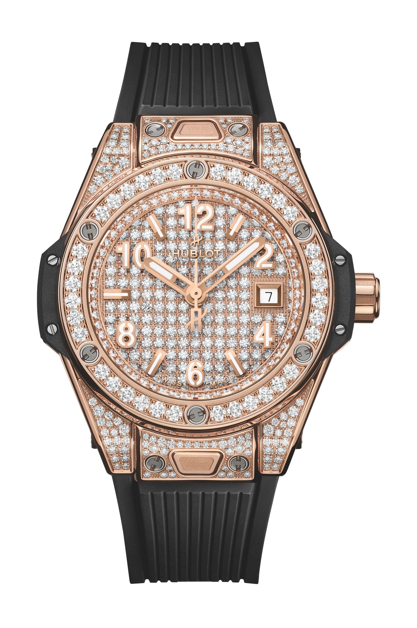Hublot Big Bang One Click King Gold Full Pave luxury timepiece - detailed view