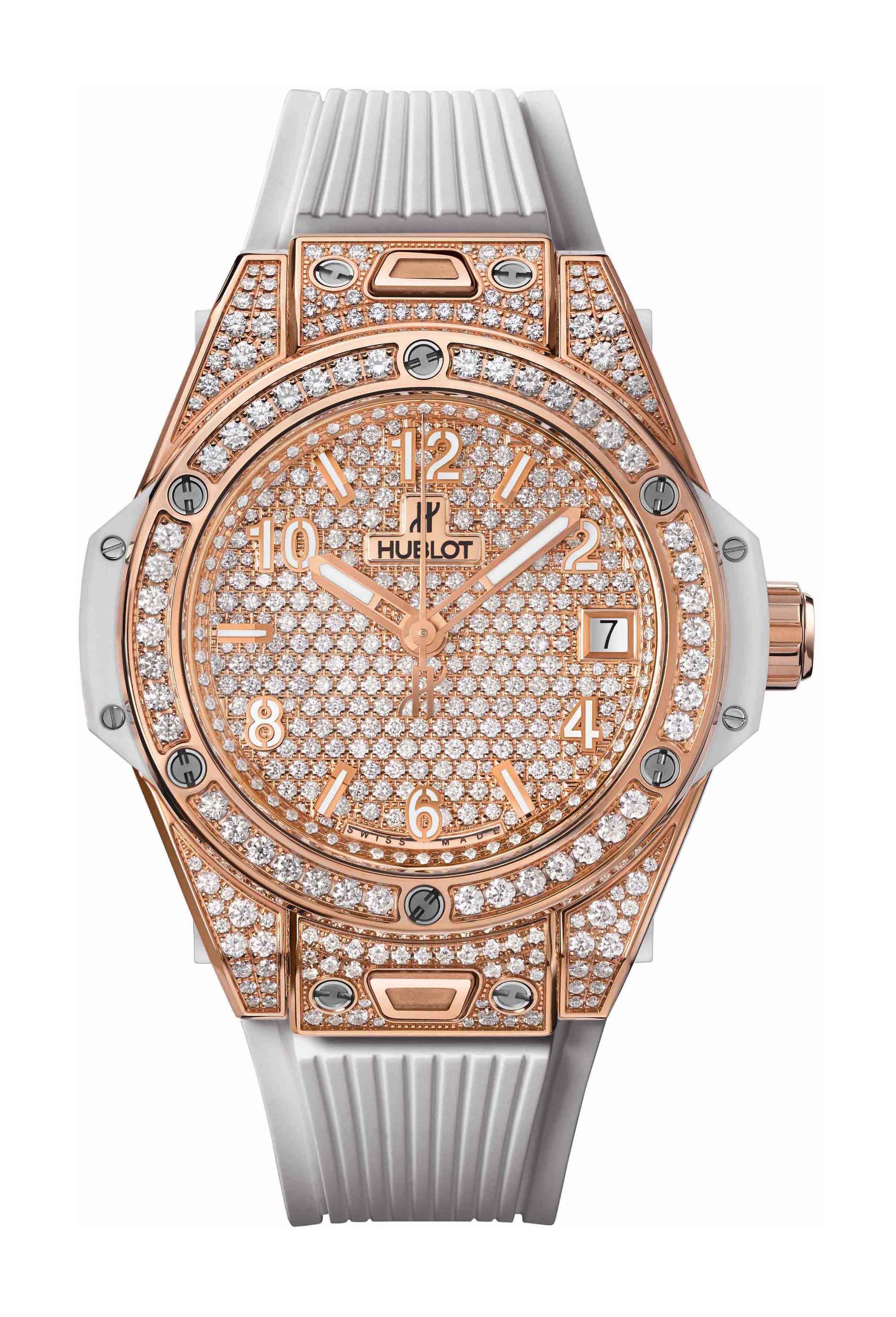 Hublot Big Bang One Click King Gold White Full Pavé luxury timepiece - detailed view