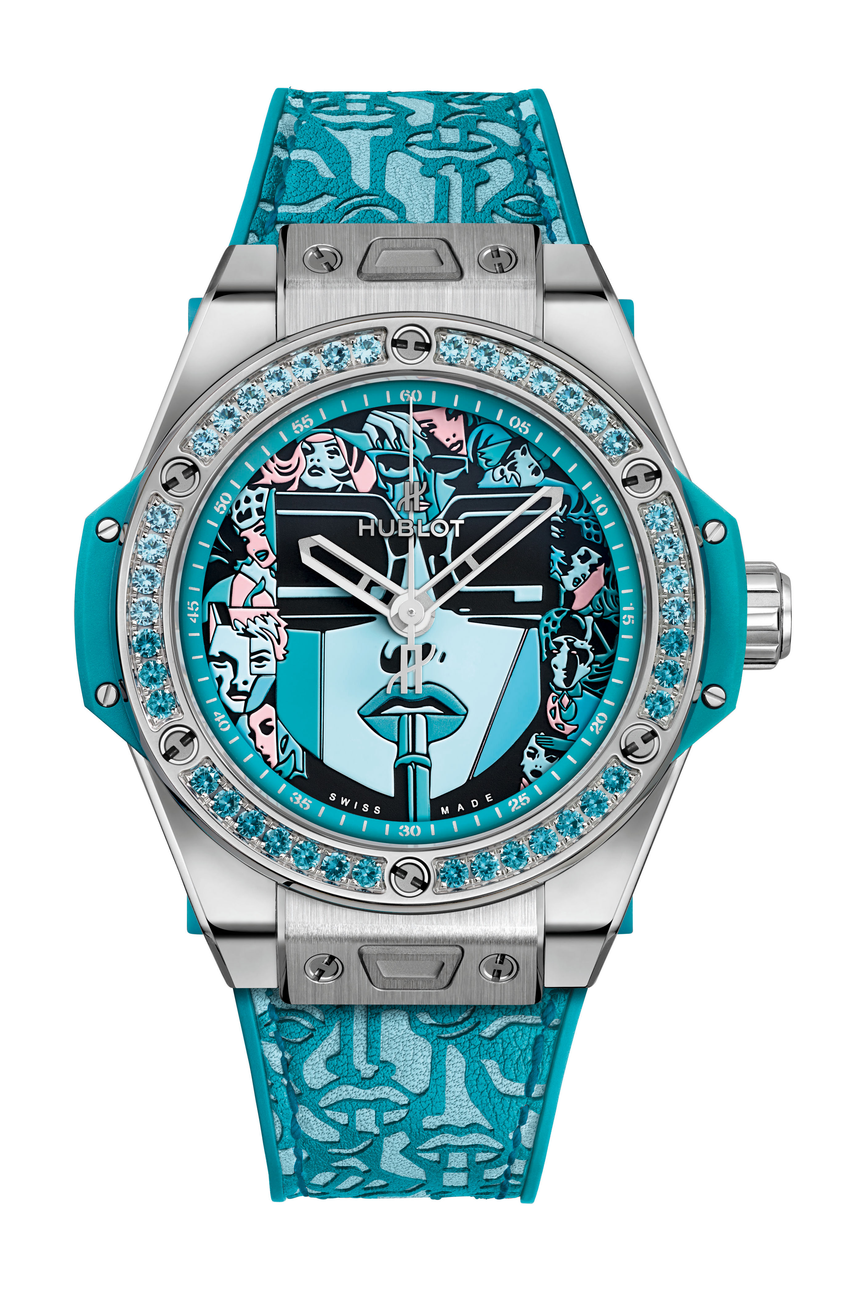 Hublot Big Bang One Click Marc Ferrero Steel Turquoise luxury timepiece - detailed view