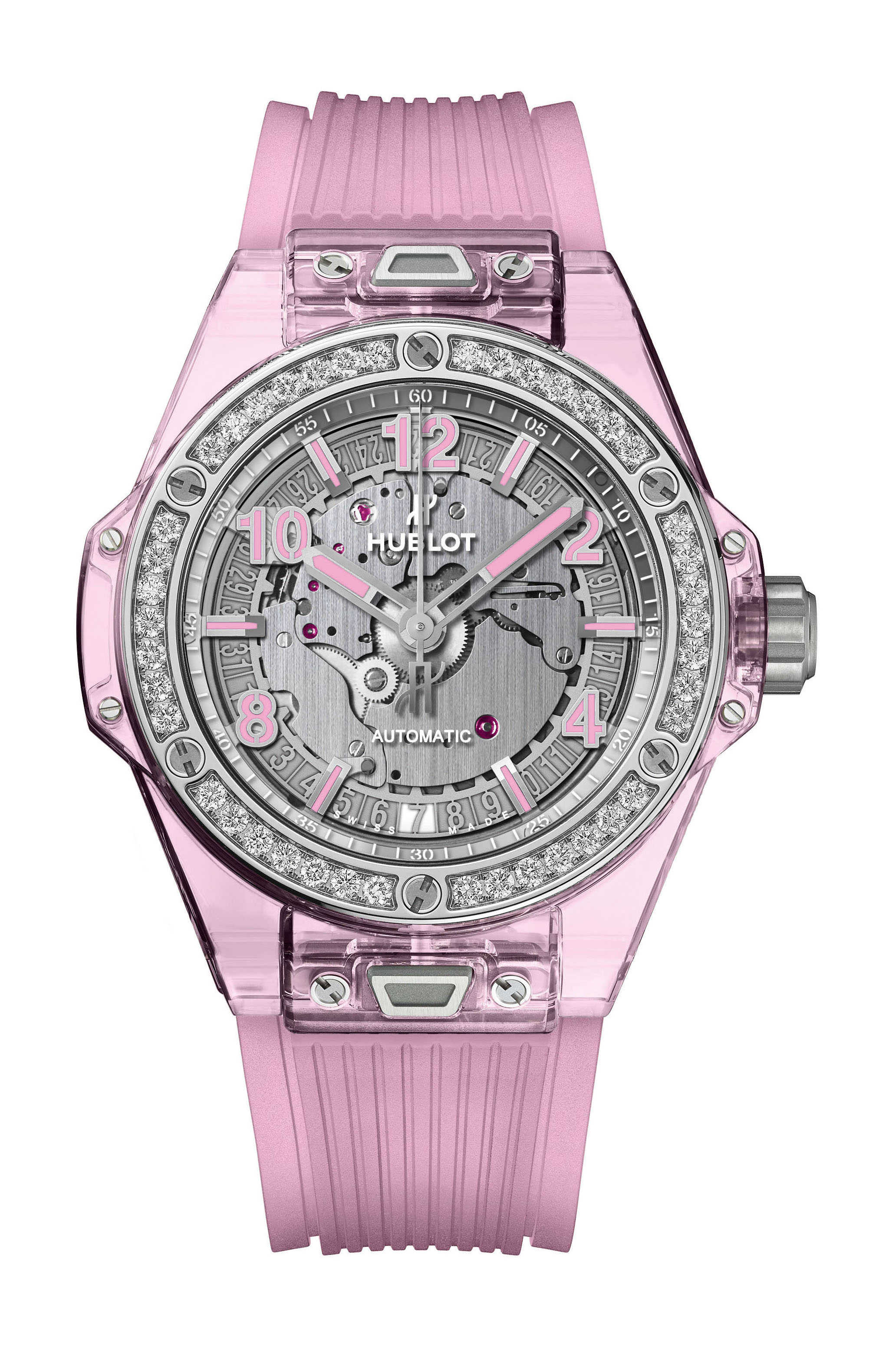 Hublot Big Bang One Click Pink Sapphire Diamonds luxury timepiece - detailed view
