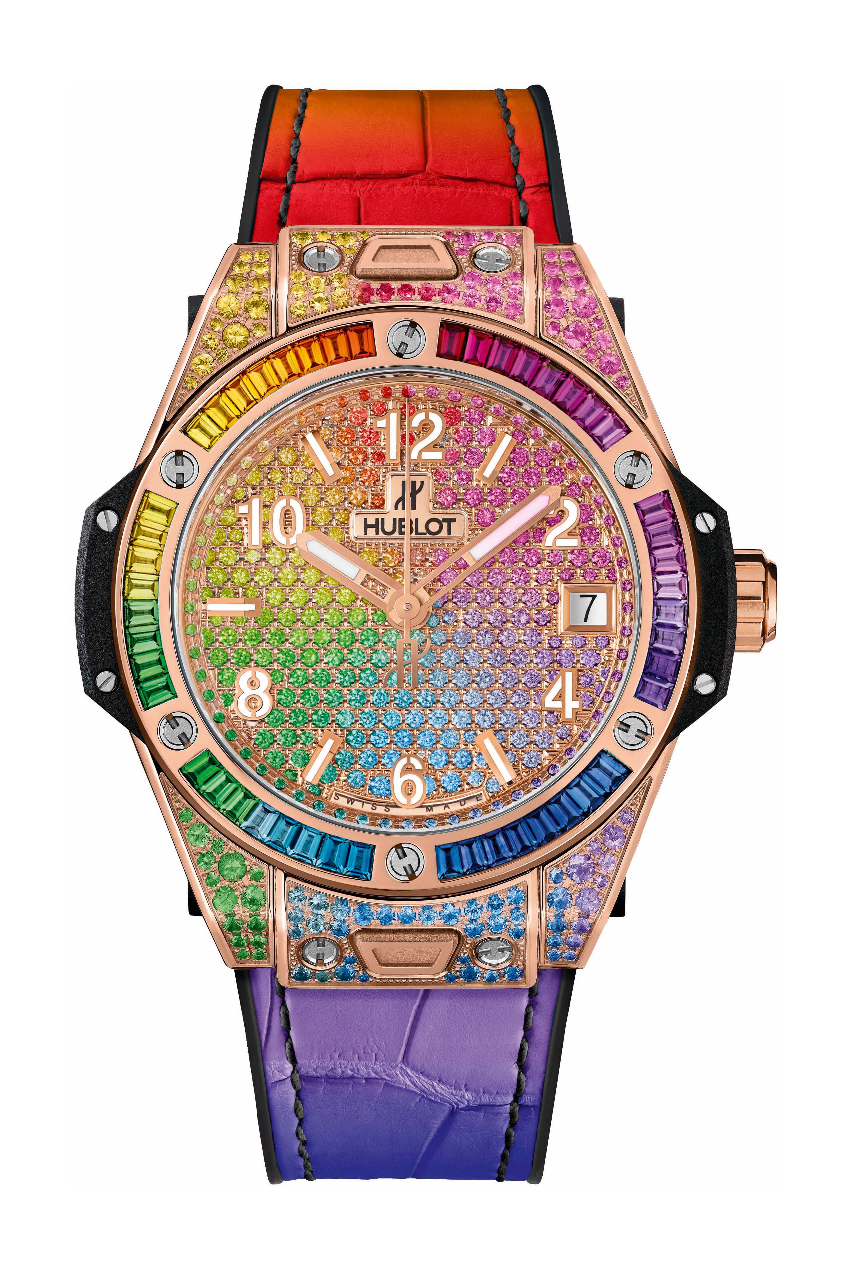 Hublot Big Bang One Click Rainbow King Gold luxury timepiece - detailed view