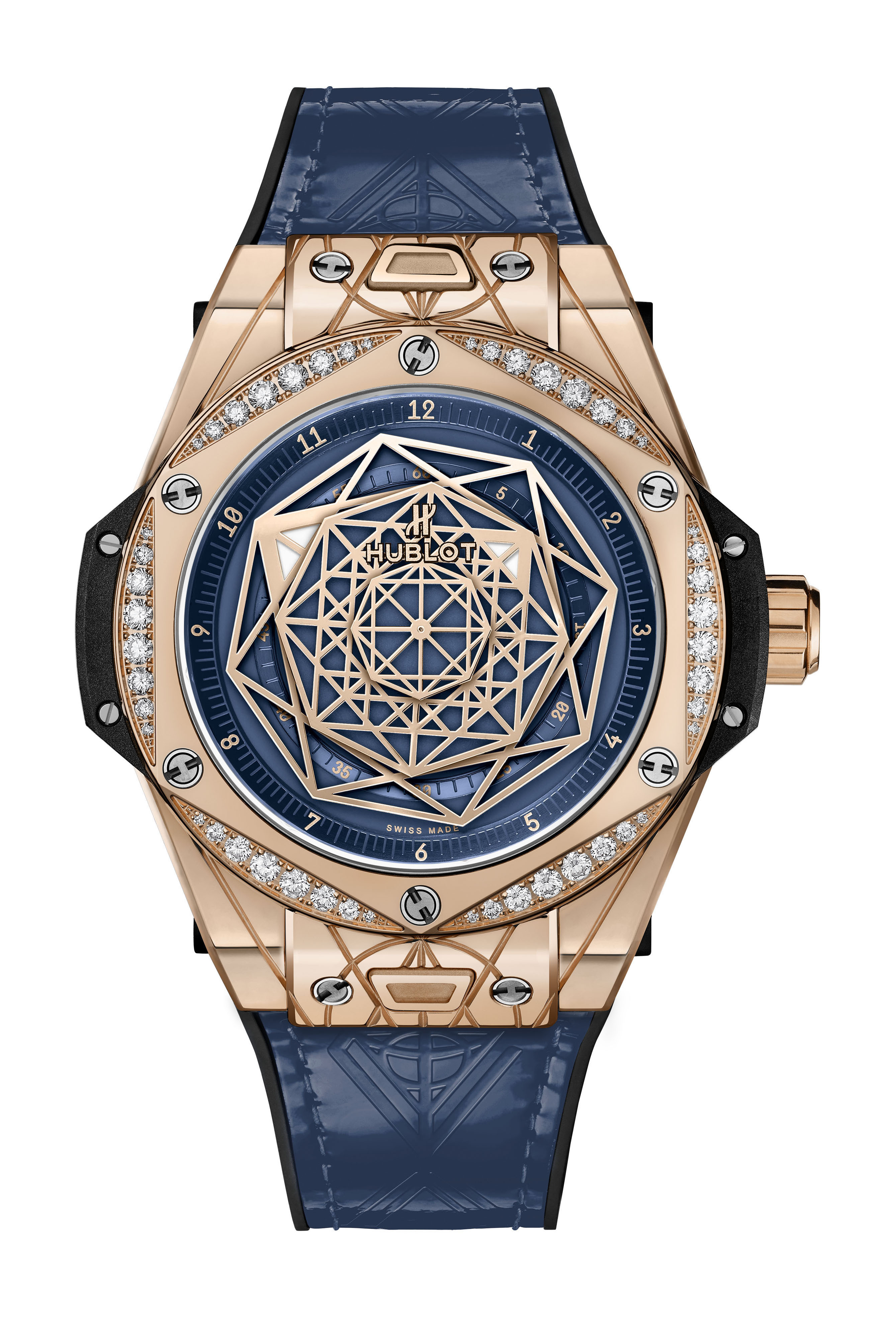Hublot Big Bang One Click Sang Bleu King Gold Blue Diamonds luxury timepiece - detailed view