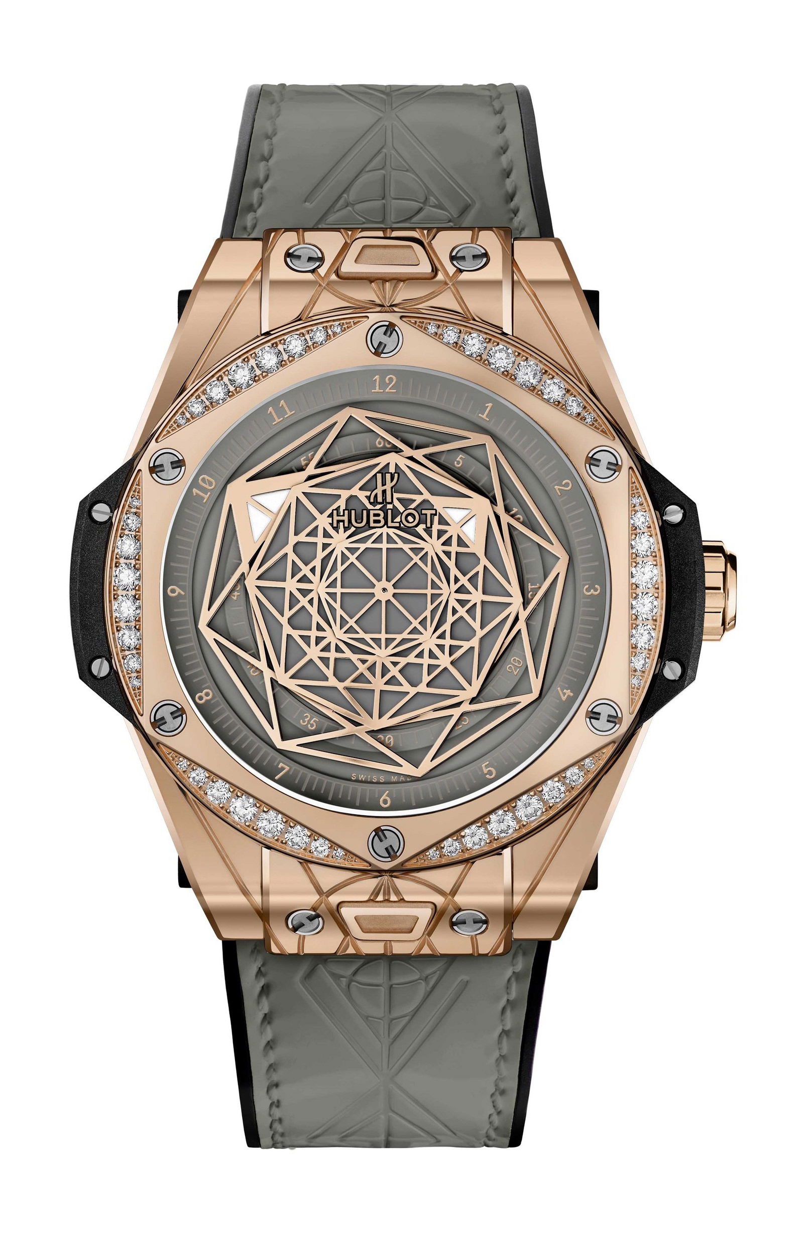 Hublot Big Bang One Click Sang Bleu King Gold Grey Diamonds luxury timepiece - detailed view
