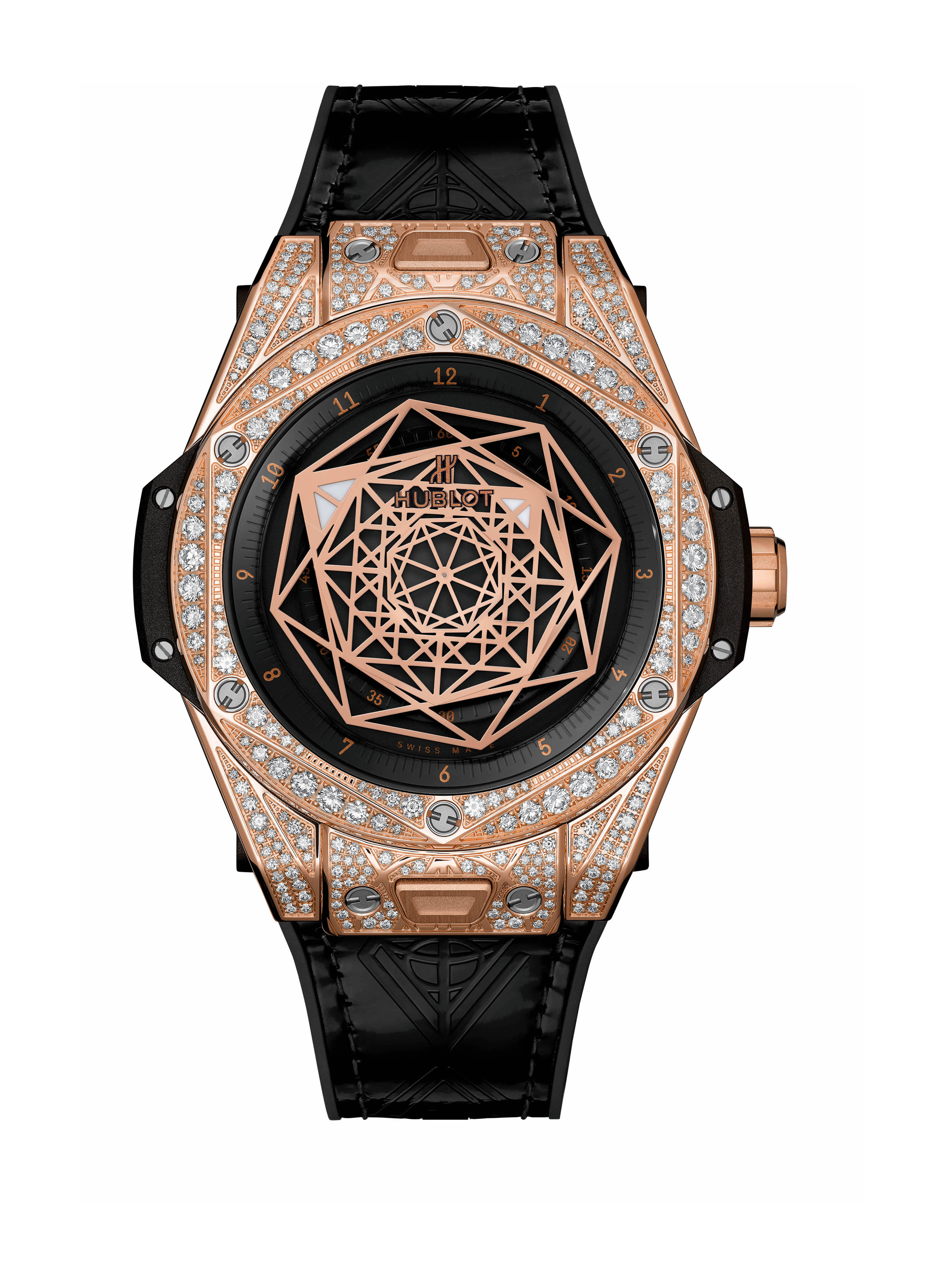 Hublot Big Bang One Click Sang Bleu King Gold Pavé luxury timepiece - detailed view